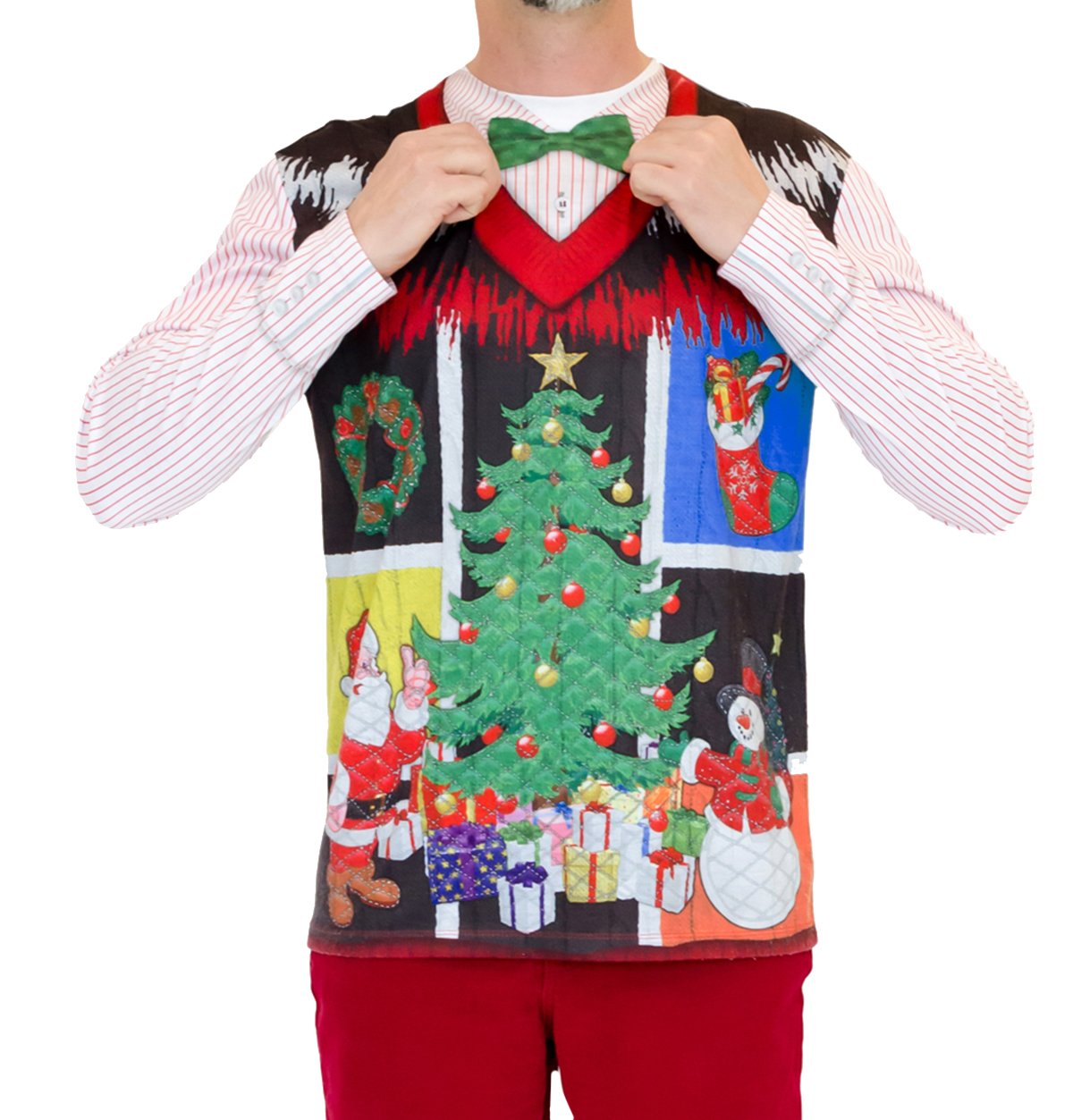 Faux Real Men's 3D Photo-Realistic Ugly Christmas Sweater Long Sleeve T-Shirt