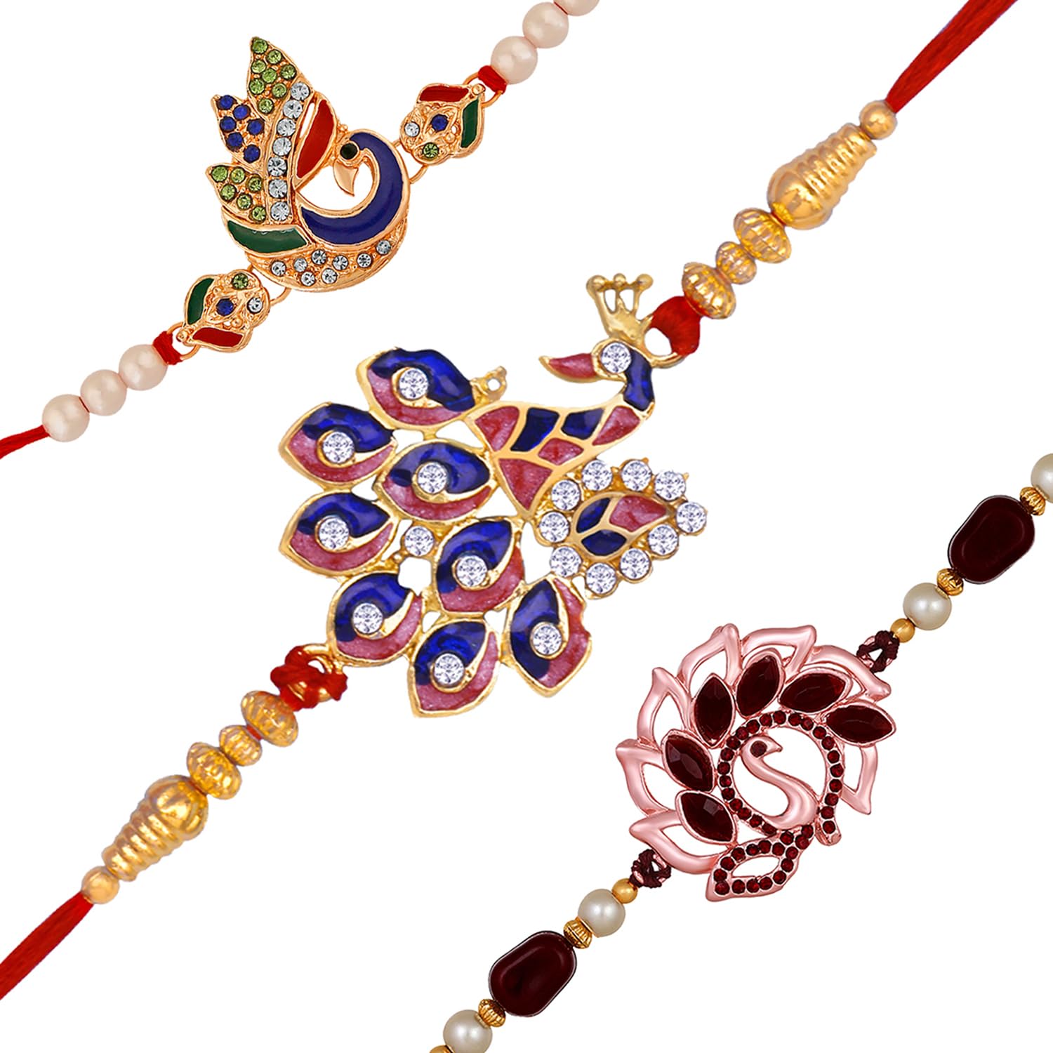 Mahi Combo of 3 Charming Peacock Shaped Rakhis with Meenakari Work and Crystals for Brothers (RCO1105534M) (B0C9JJJ45Z) Amazon Price History, Amazon Price Tracker