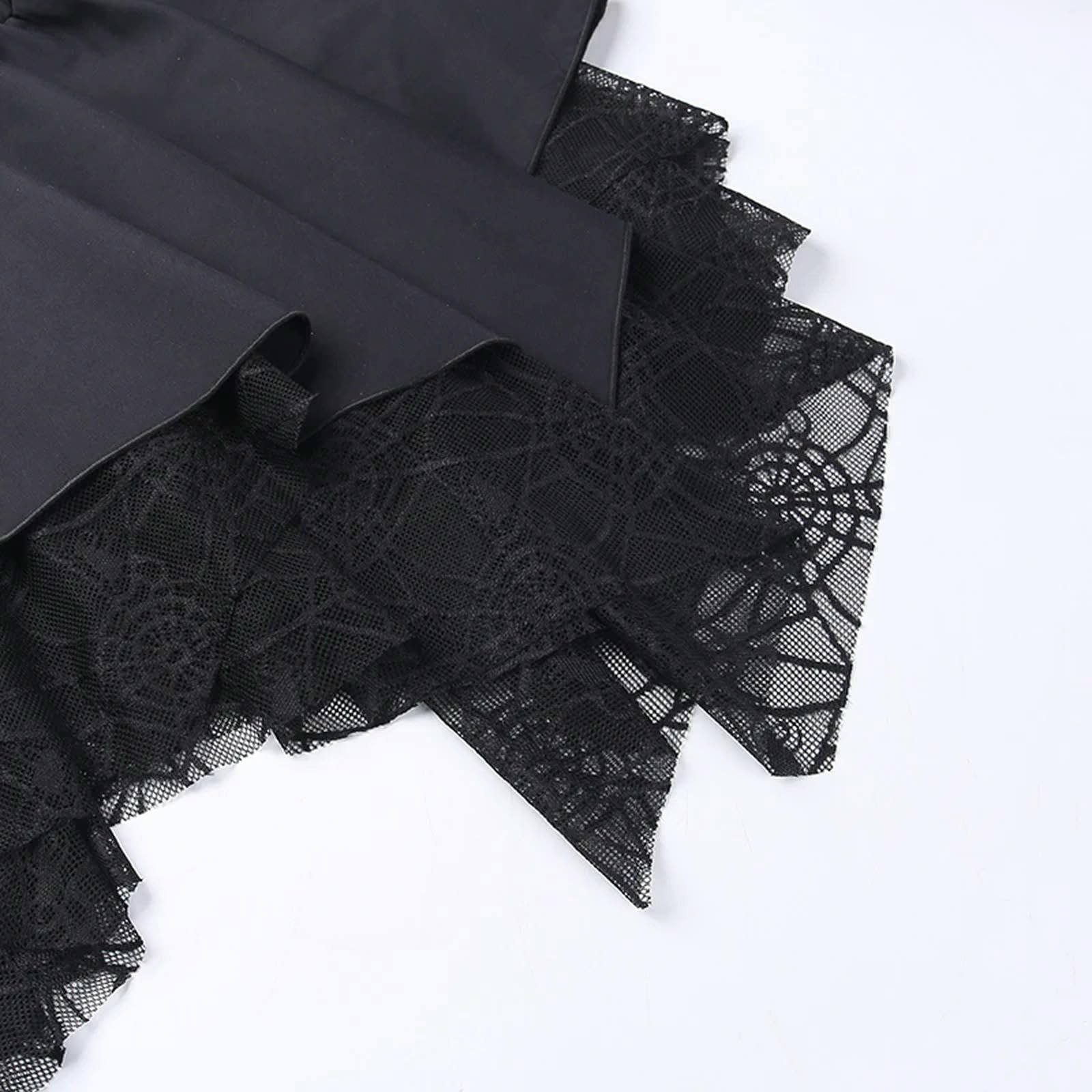 Gonne a Trapezio in Pizzo Nero Gotico per Donna Gonna Estiva Lolita Abiti gotici Streetwear Anni '90-Nero-M