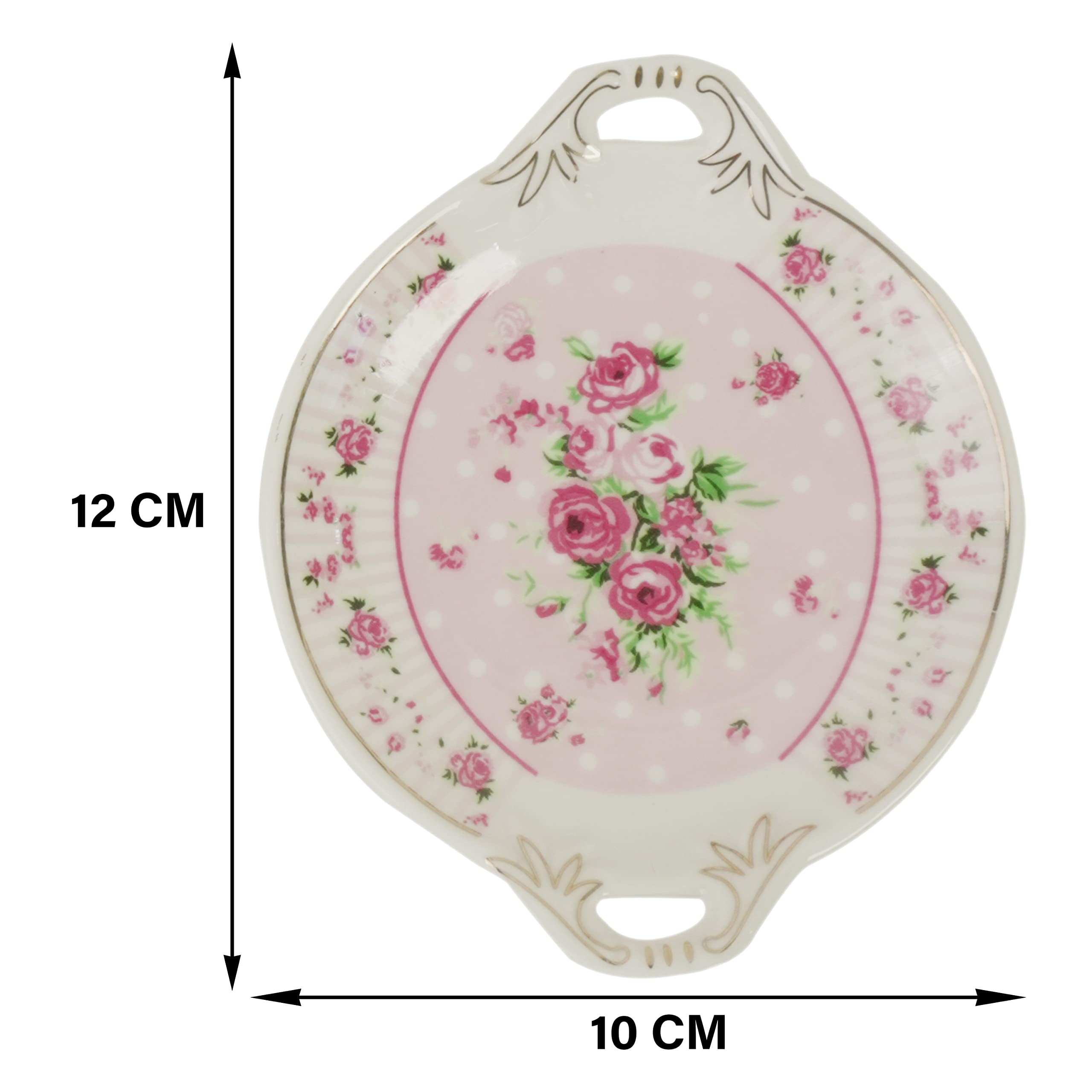 MGeezz Round Mini Ceramic Serving Tray For Chocolates,Dry Fruit,Cookies Mukhvas Trey/Decorative Plate For Gifting/Use For Wedding,Office Table,Restaurant Desk (Rose 2) 1