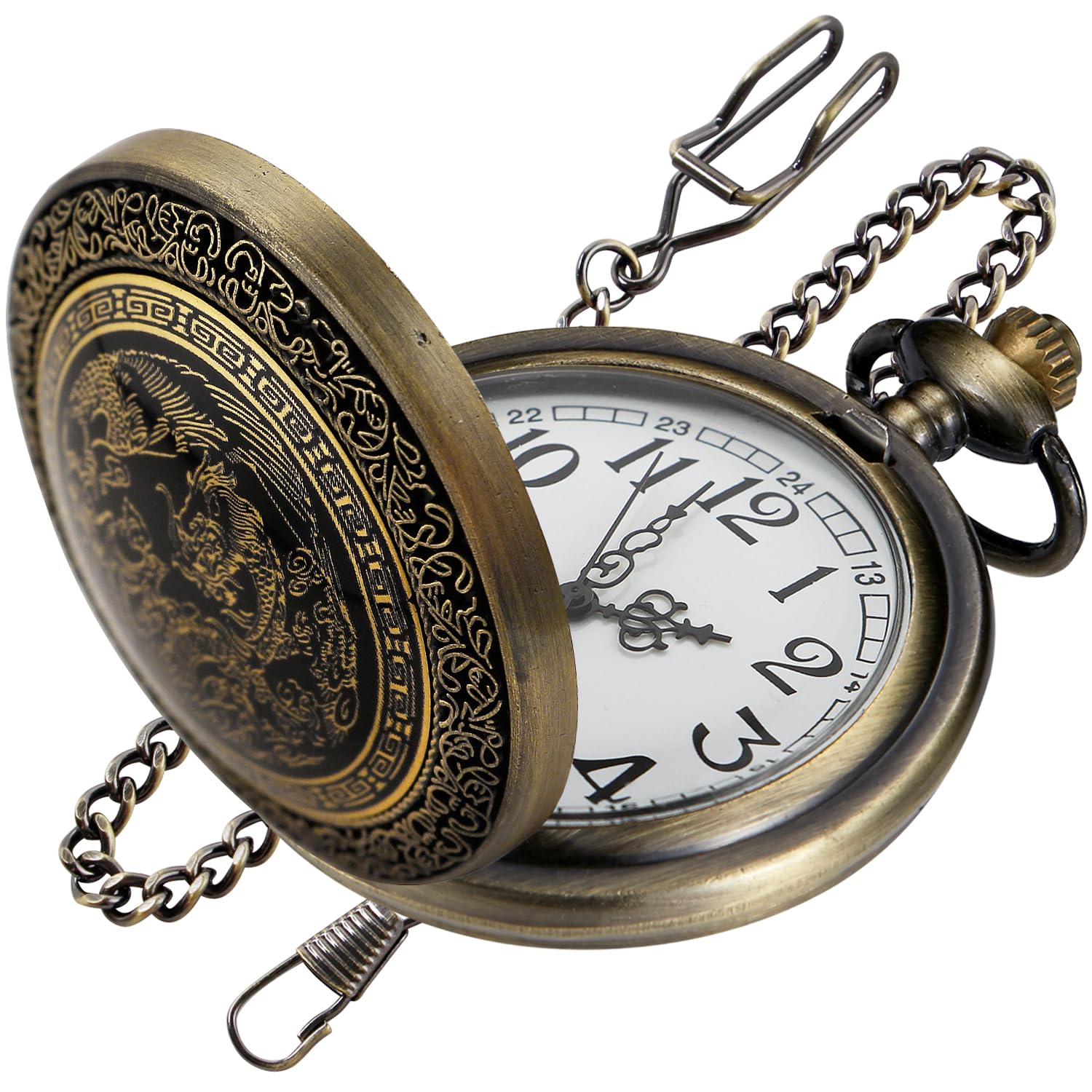 Bronze G Quartz Pocket Watch for Men, Men's Quartz Pocket Watch with Chain