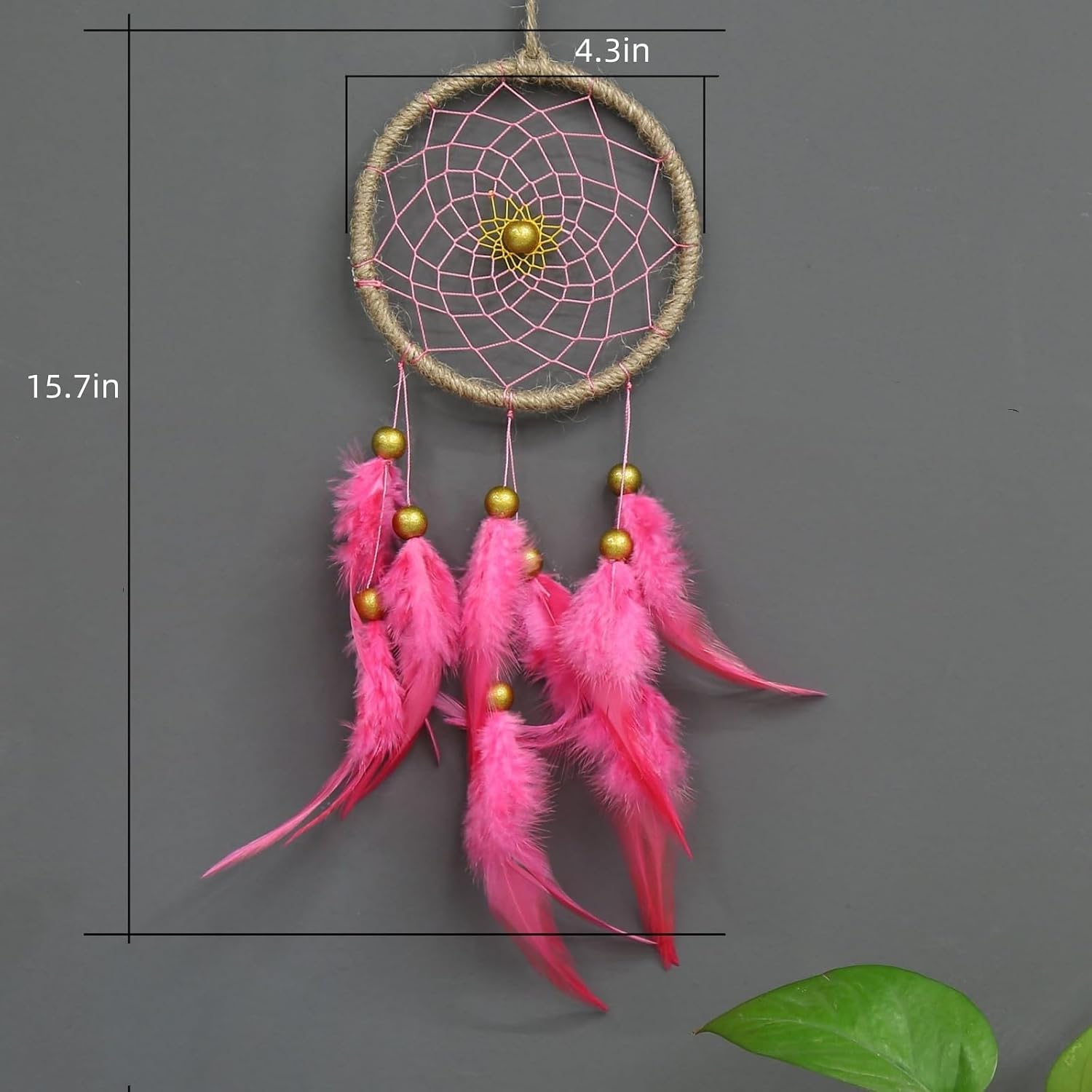 Handmade Dream Catchers Wall Decor,Boho Feather Dreamcatcher with Natural Elements,Unique Home Decor Gift for Bedroom, Living Room (Pink 15.7in)