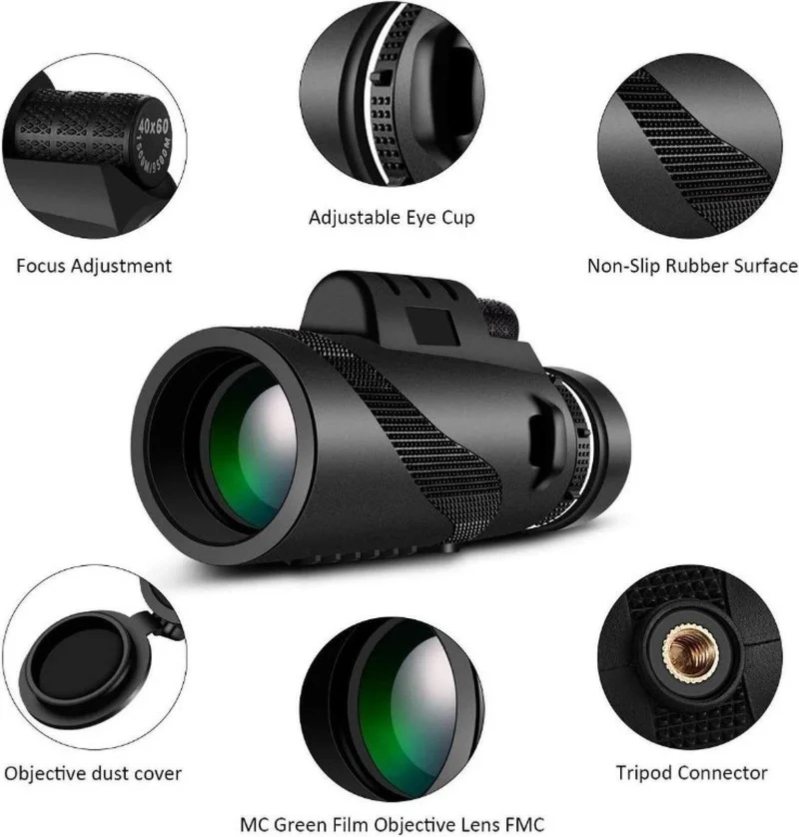 Telescopios de Caza para adultosPortátil 40x60 HD Monocular Profesional Telescopio Óptico de Caza Nocturna Telescopio de Visión Amplia