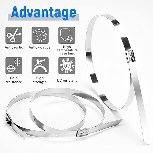 Miniatura 4 de Bridas de metal de 24 pulgadas, bridas de acero inoxidable largas, 20 bridas de correa autobloqueante resistentes, bridas de acero para cables, 500