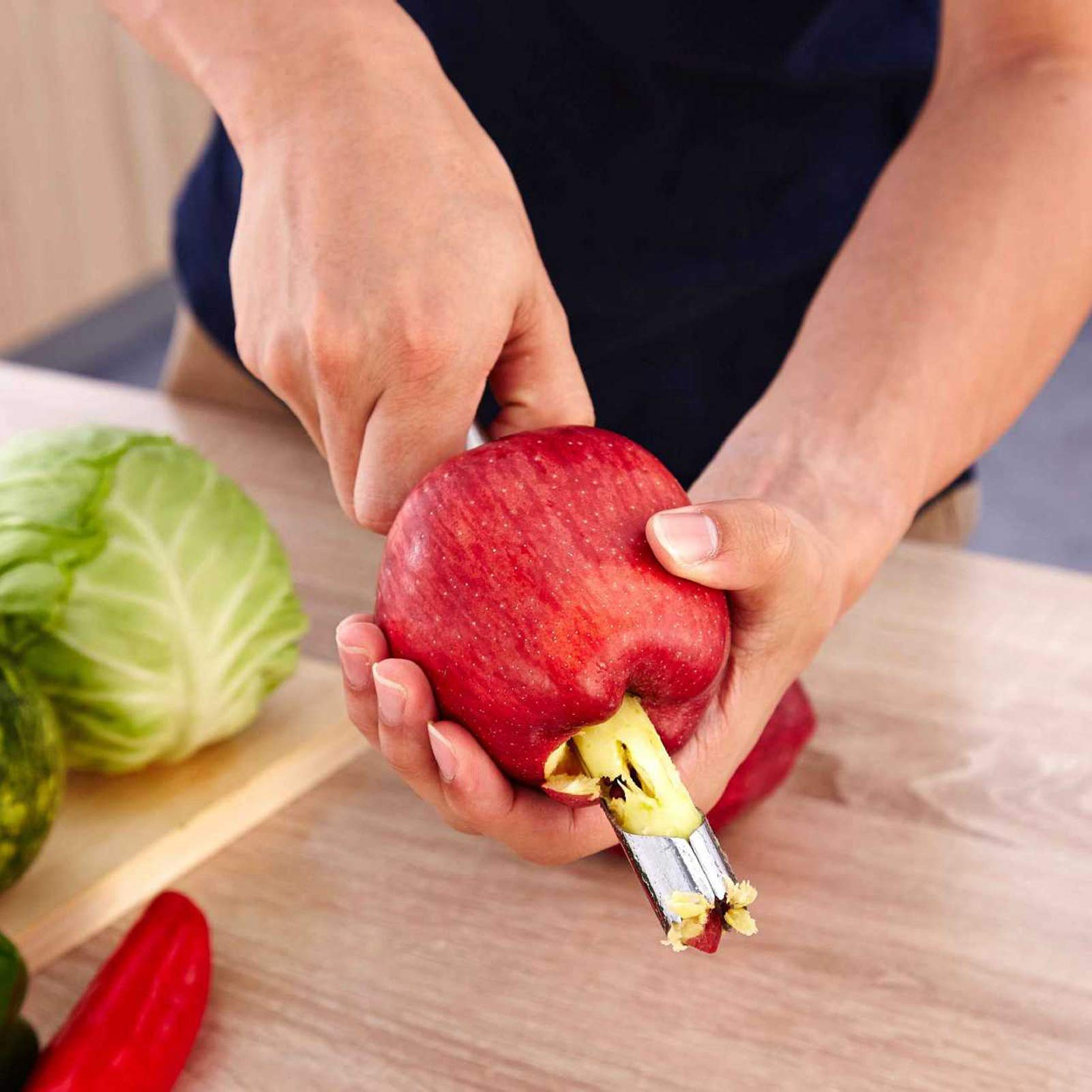 Removedor de núcleo, removedor de deshuesador de frutas de acero inoxidable 304 Fácil de usar Herramienta de descorazonador de tomate Utensilios de cocina para fresas Manzanas Pimienta Verduras