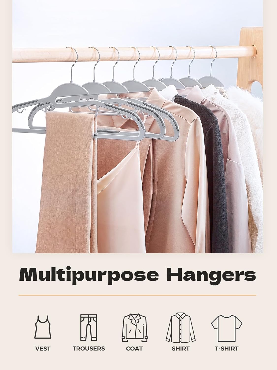 HOUSE DAY Grey Plastic Hangers 50 Pack, Slim Space Saving, Non Slip Hangers with Rubber Pads, Sturdy Heavy Duty Coat Hanger for Closet, S-Shaped Clothes Hanger for Shirt, Suit, Pant, Skirt 50 Pack Light Grey + Dark Grey