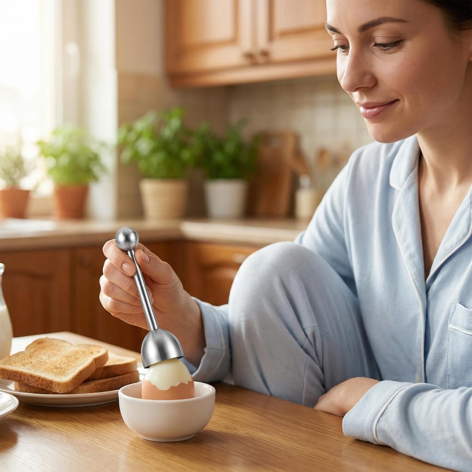 Abridor de Huevos de Acero Inoxidable, Cortador de Cáscara para Huevos Hervidos Duros y Blandos, Abridor Rápido sin Desperdicio para Cocina