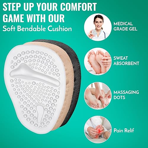 Miniatura 10 de COMFWALK Almohadillas metatarsianas, cojín de bola de pie, diseño de cojín suave, absorción de golpes, adhesivo fuerte antideslizante, para aliviar