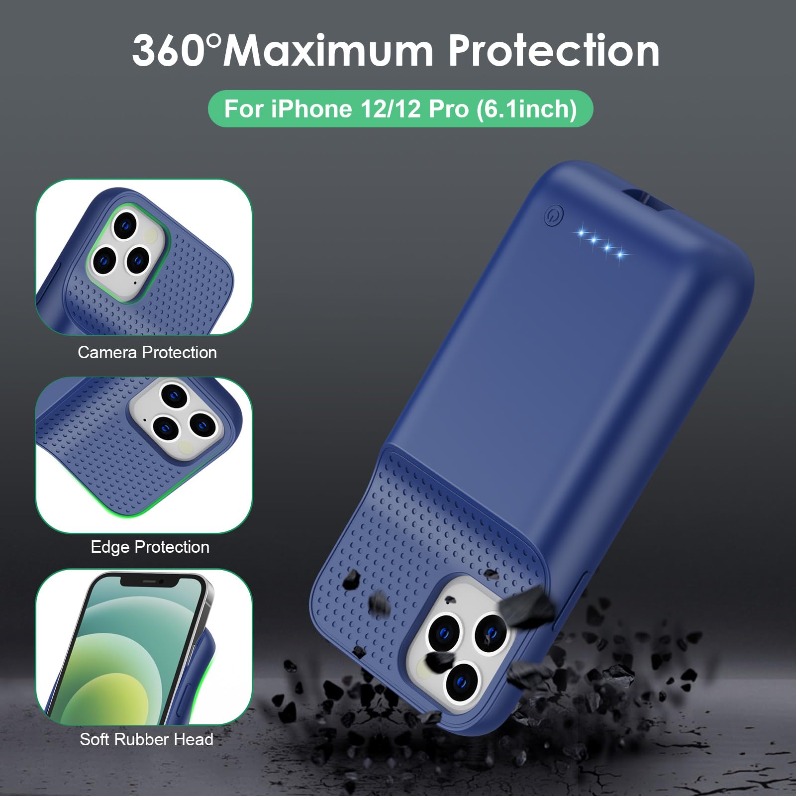 Feob Batteria Custodia per iPhone 12/12 Pro,[10800mAh] Custodia di Ricarica Portatile Protettiva Custodia Ricaricabile per iPhone 12/12 Pro-Verde