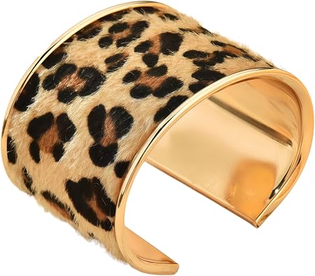 RYOLOY Womens Leopard Print Bracelet, Wide Cuff Bracelet. Fashion Personalized Wild Open Bracelet. Trendy Jewelry for Women.