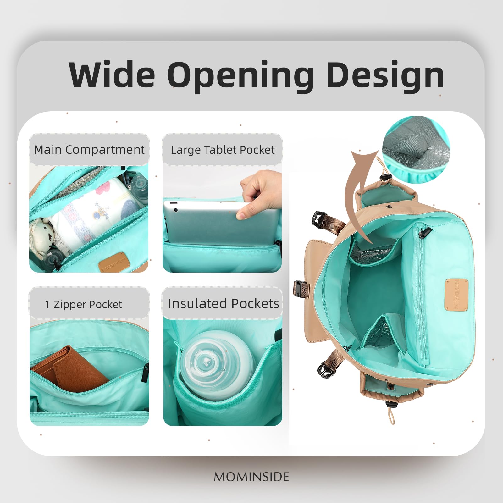 MOMINSIDE Mochila pequeña para pañales, bolsa de viaje para bebé con 9 bolsillos para mamá y papá