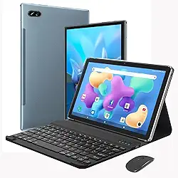 2 em 1 Tablet com Case, Teclado e Mouse, 10,1 polegadas Tablet Android 12 Tablet, 8GB + 256GB, WiFi, Bluetooth, GPS, Bateria 7000mAh, Tablets HD Touchscreen (Azul: Teclado+Mouse)