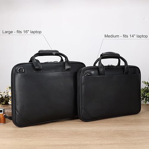 Miniatura 4 de Maletín delgado de cuero para hombres 15.6 "portátil Crossbody Messenger Bag Business Work Lawyer Attache Case