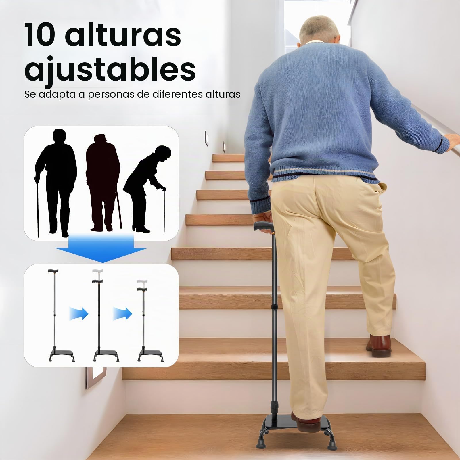 Bastón para escaleras 2 en 1, para personas con discapacidad, para personas mayores con discapacidad, para subir y bajar escaleras o peldaños, bastones ajustables