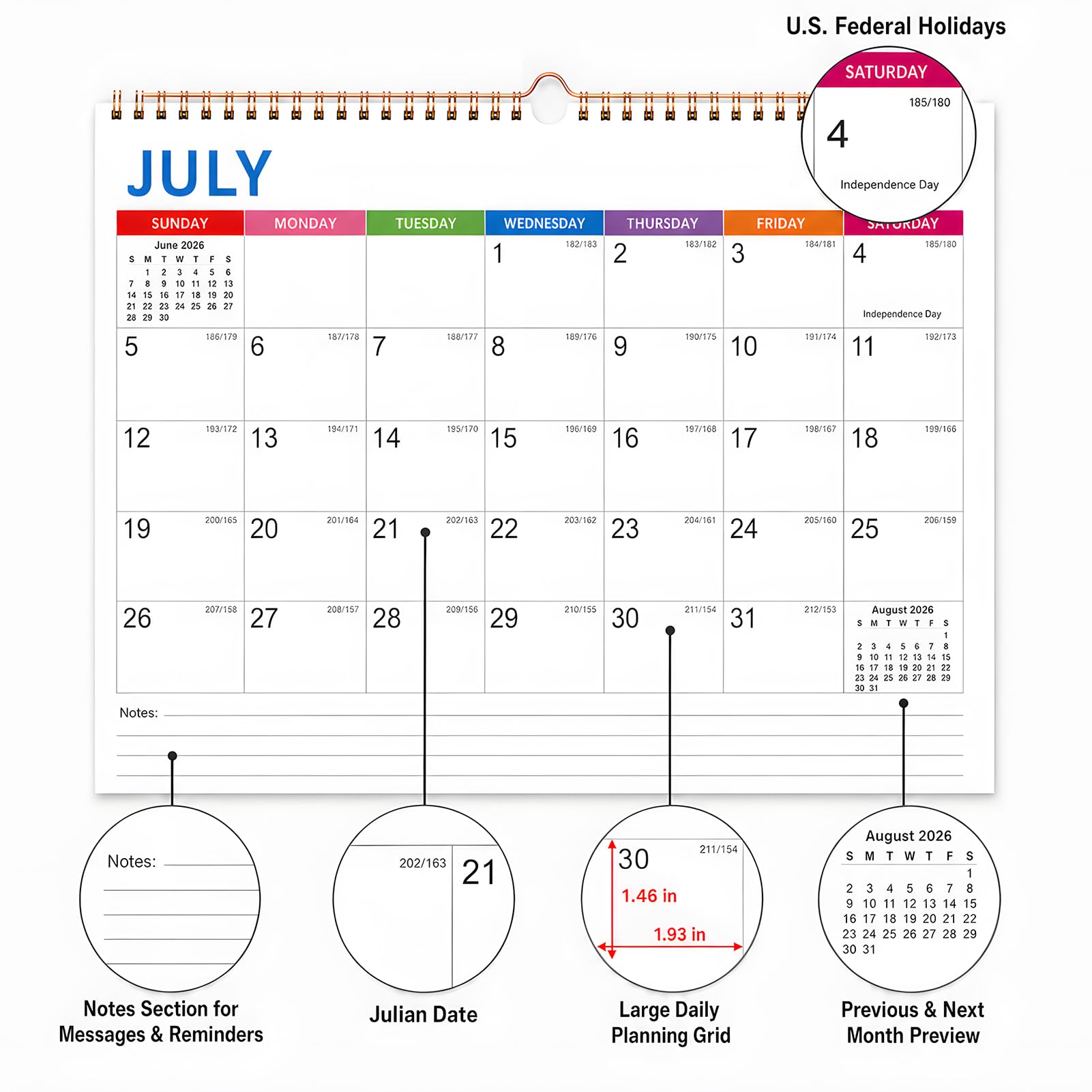 Wandkalender 2026-2027, 18 Monate akademischer Kalender, Juli 2026 - Dezember 2027, 35,6 x 27,9 cm, monatlicher Wandkalender mit dickem Papier für Büro, Zuhause, minimalistisch