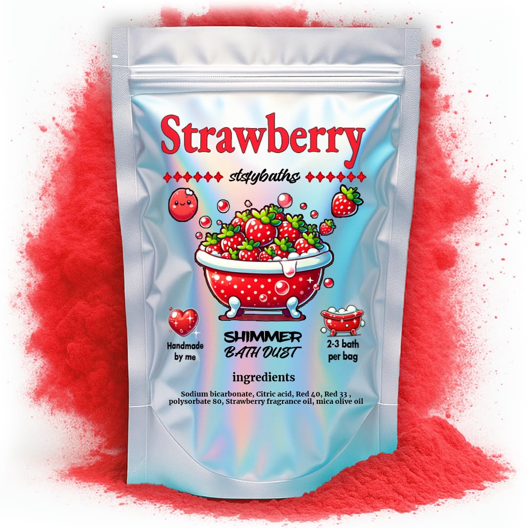 Red Shimmer Bath Bomb in A Bag - Handmade Strawberry Scented Bath Bombs for Women, Kids and Men - Bulk Bathbomb Fizzies Perfect for Boys and Girls All Ages (Small, Red) Red 125 g (Pack of 1)