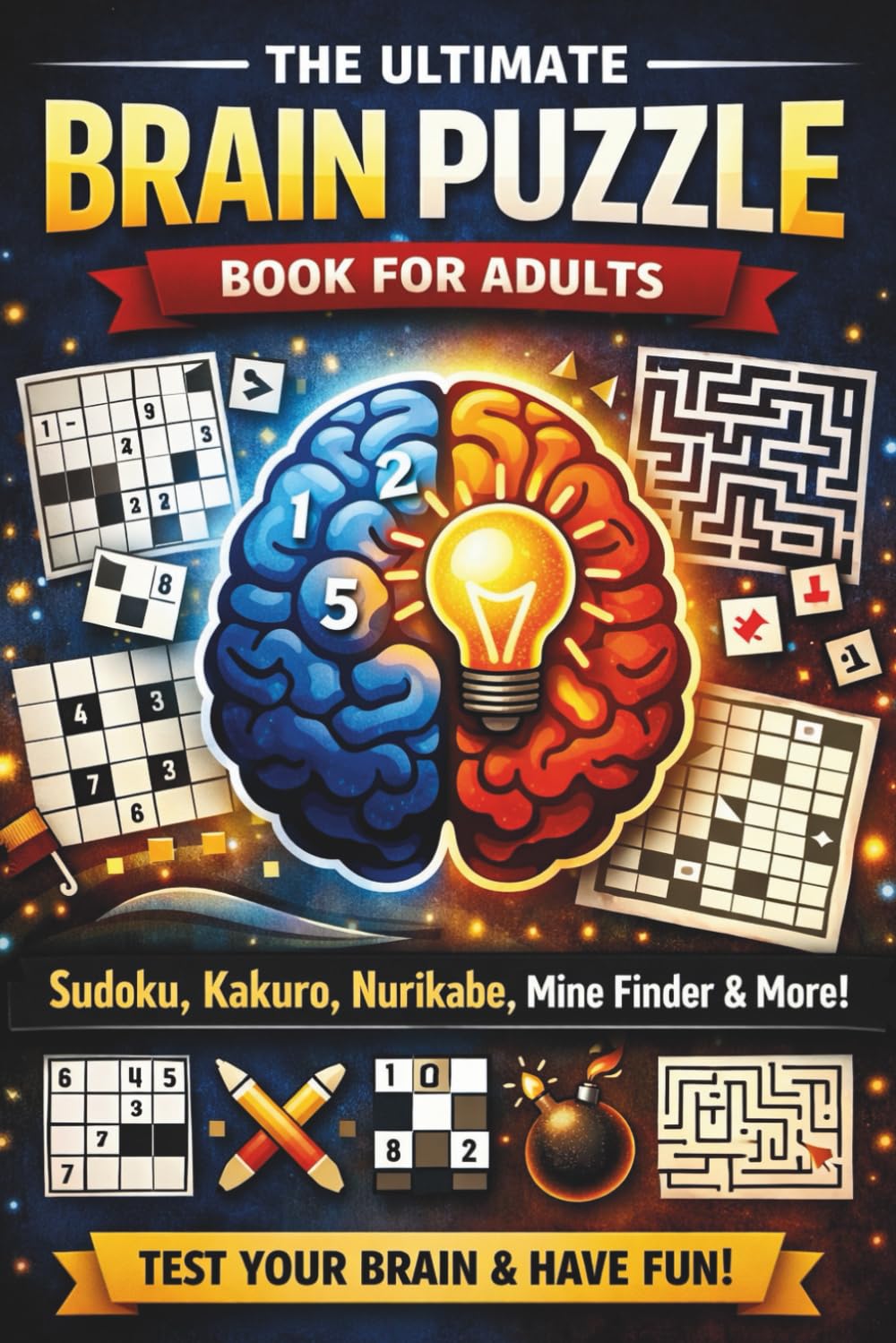 Ultimate Puzzle Challenge Book for Adults: A Fun Variety Puzzle Collection with Sudoku, Kakuro, Nurikabe, Mine Finder, Number Search and Maze Challenges