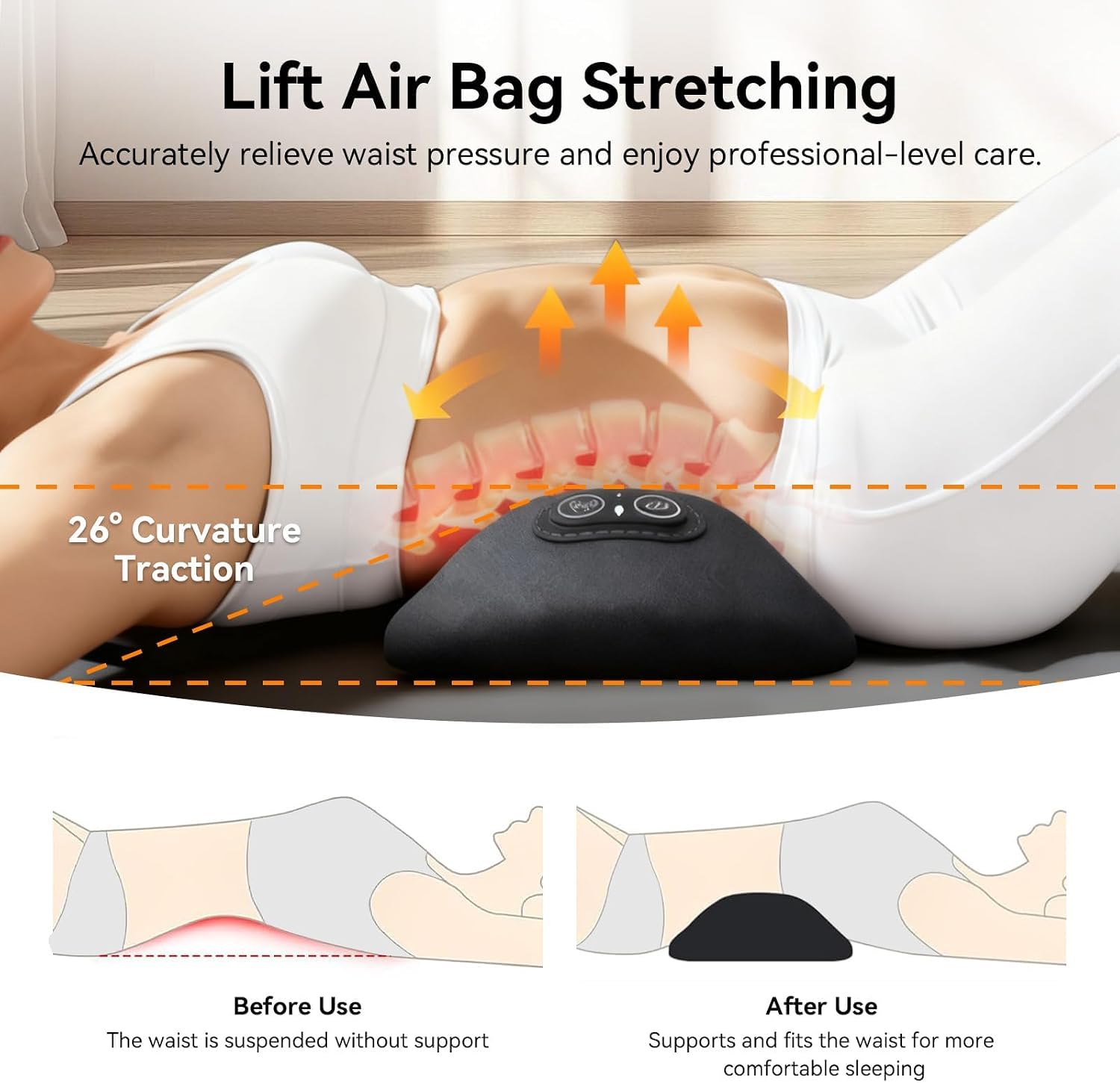 Masseur Lombaire et Sciatique 3 en 1 Chauffant, Vibrant & Traction 26° (Gris)