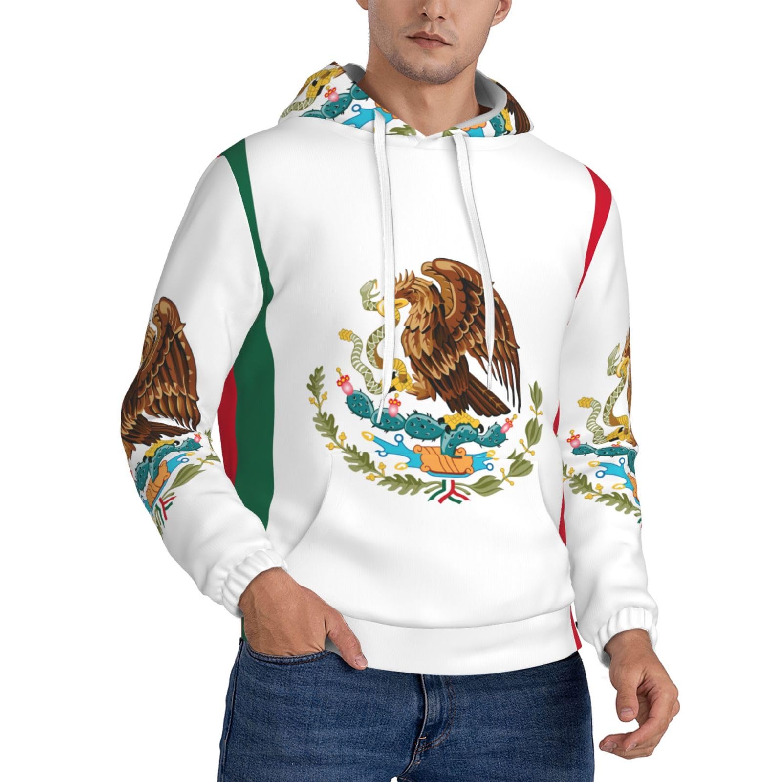 Nhgjnk Men's Black Flag Of Mexico Print Hoodies Pullover Long Sleeve Athletic Sweatshirts With Pockets, For Gym Workout