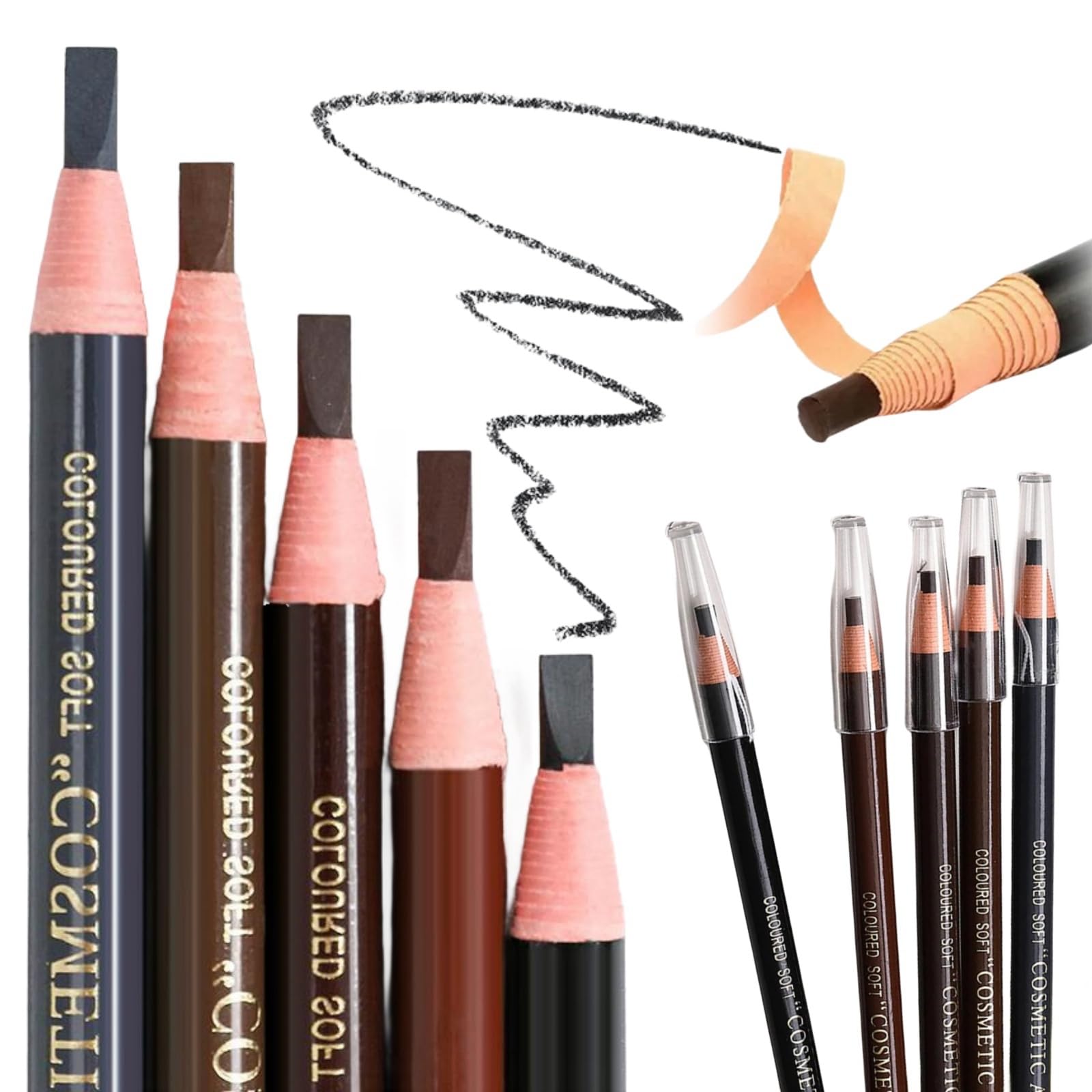 Lapiz de Cejas,Waterproof Lapiz de Cejas con Tira Hilos,Sacapuntas Lápiz de Cejas,Maquillaje de Salón Impermeable Microblading,Juego de Lápices de Cejas,para Maquillaje Natural de Cejas