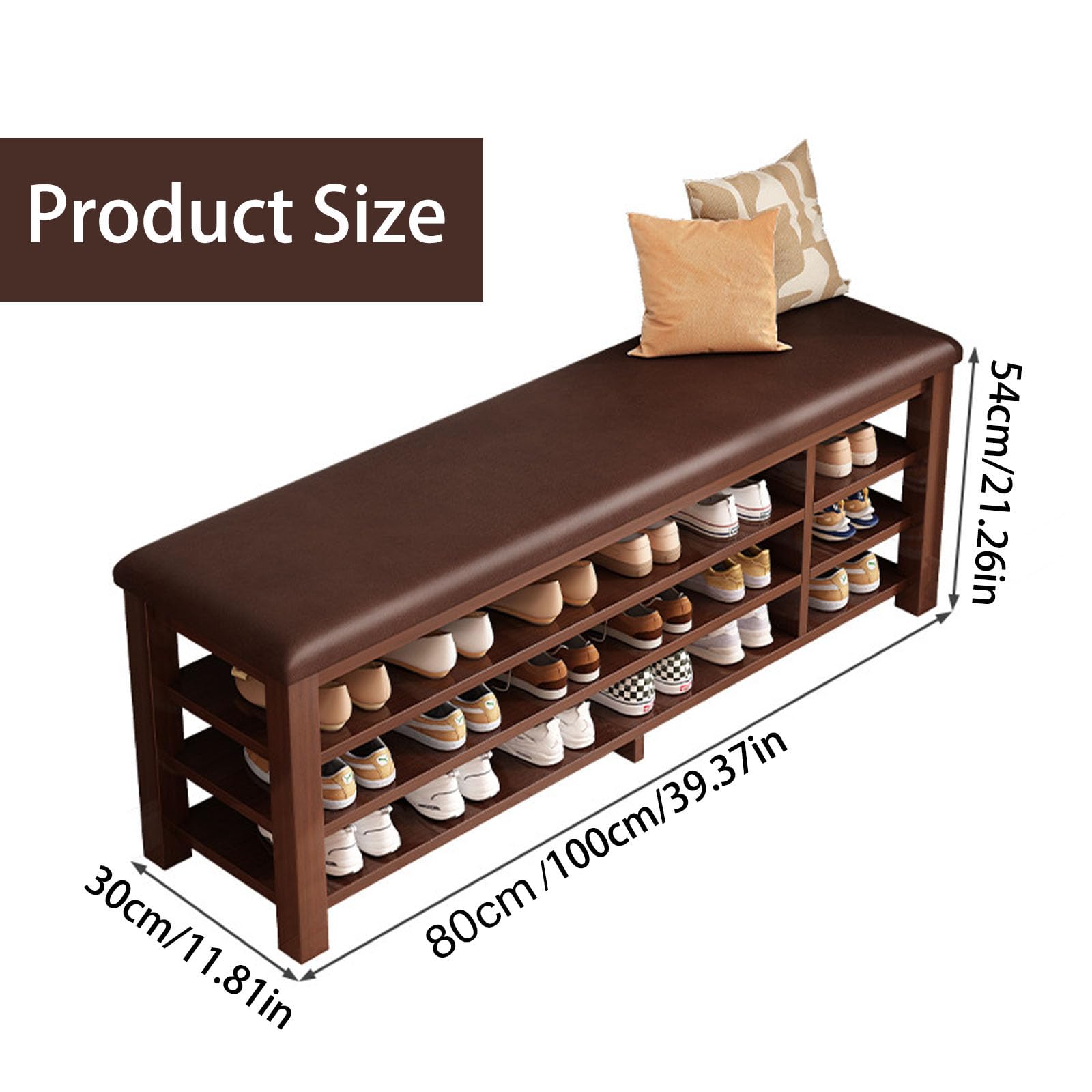 Banco de almacenamiento de zapatos duradero de 100 cm para exteriores con asiento de madera, elegante diseño de rejilla, zapatero móvil perfecto para uso en puerta delantera, color marrón.