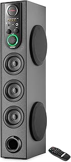 VEmax Verve 90W Multimedia 5.0 Channel Wireless Bluetooth Double Woofer Home Theater Tower Speaker with Karaoke MIC Support, USB, AUX, FM (70 cm Height)
