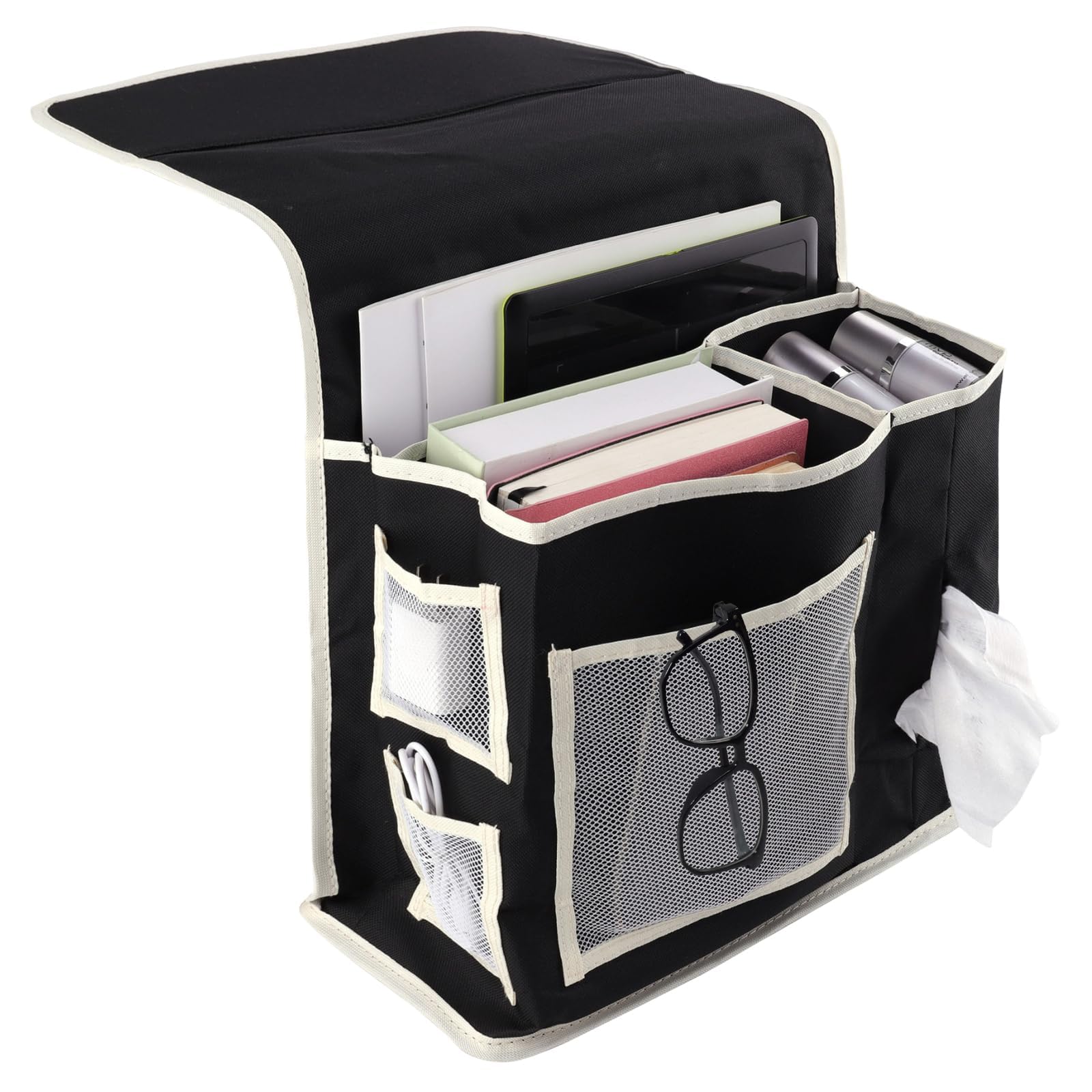 Bedside Storage Caddy Organizer, Large Hanging Bag with 6 Multi Pockets, Waterproof Oxford Fabric for Mattress, Bunk Bed, and Sofa Armchair Accessories