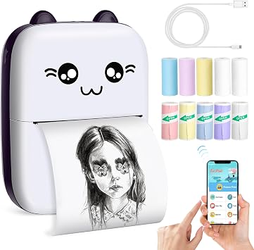 Sticker Printer, Mini Thermal Printer with 10 Rolls Paper, Sticker Maker Machine, Portable Printers for Notes, Journal, Fun, Work, Gift for Kids, Compatible with iOS&Android