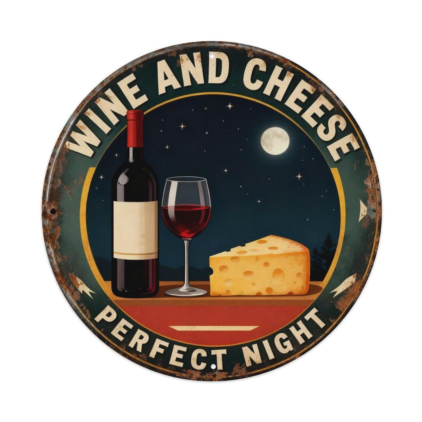 Wine And Cheese Perfect Night Metal Tin Sign Plaque