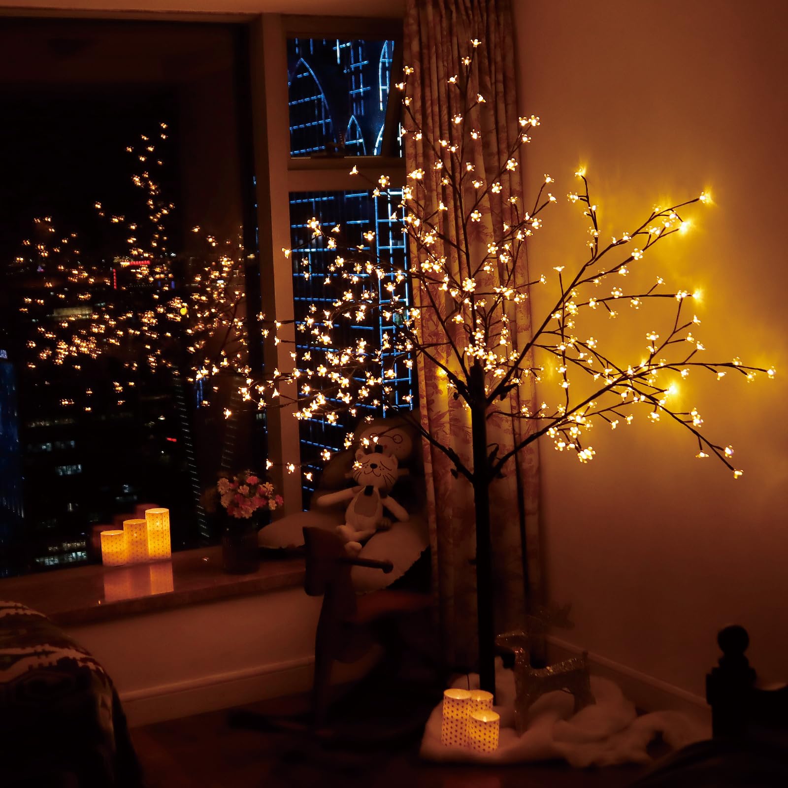 CCLIFE Arbre Lumineux Interieur LED de Noel Extérieur Lumineuse avec Fonction de Mémoire, Lampe Cerisier, Blanc Chaud, IP44, 180cm, 336 LED, CushHom