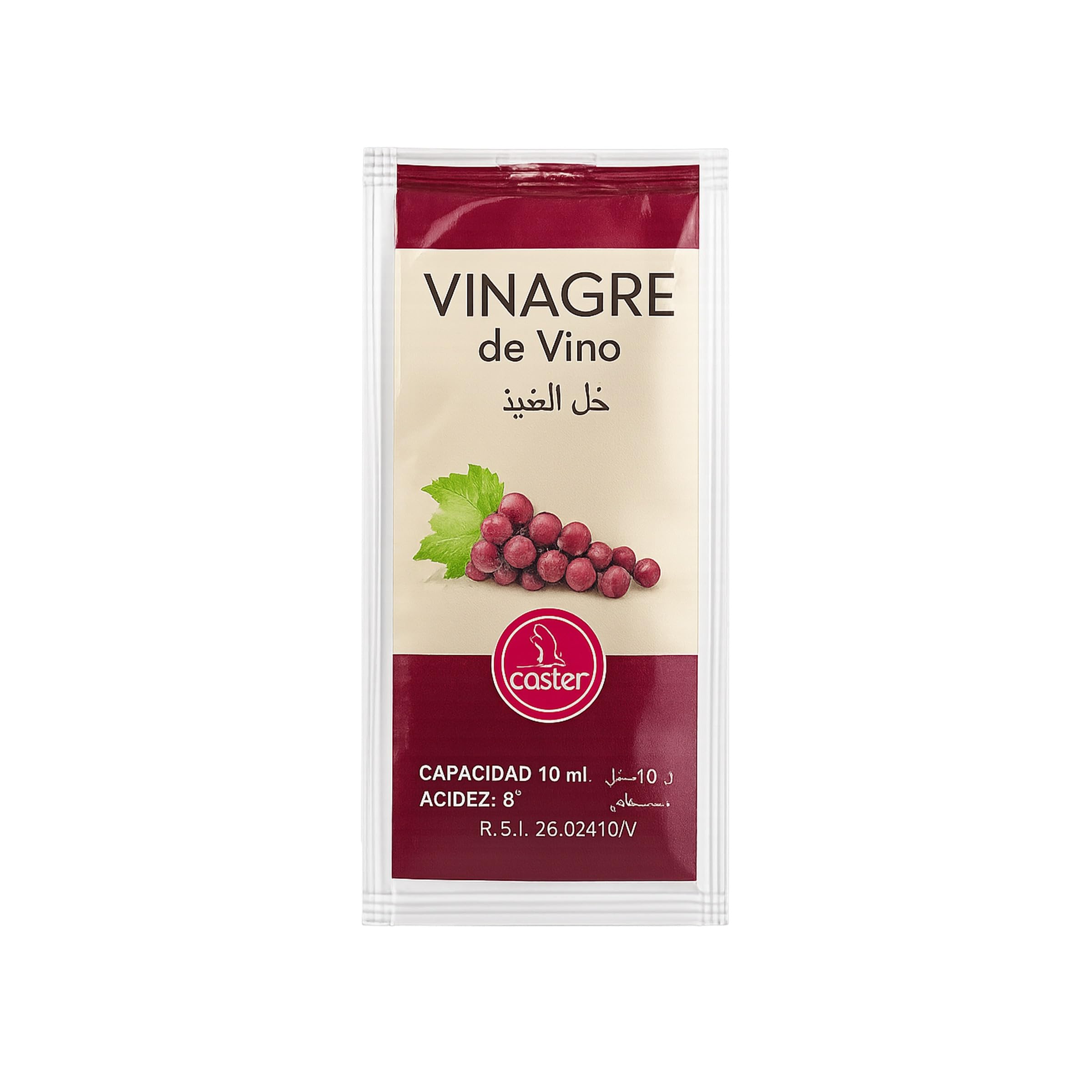 Vinagre de Vino Caster en Monodosis 10 ml – Caja Dispensadora con 210 Sobres Individuales – 100% Vinagre de Vino Español, Ideal para Hostelería, Restauración, Catering y Uso Diario en Casa