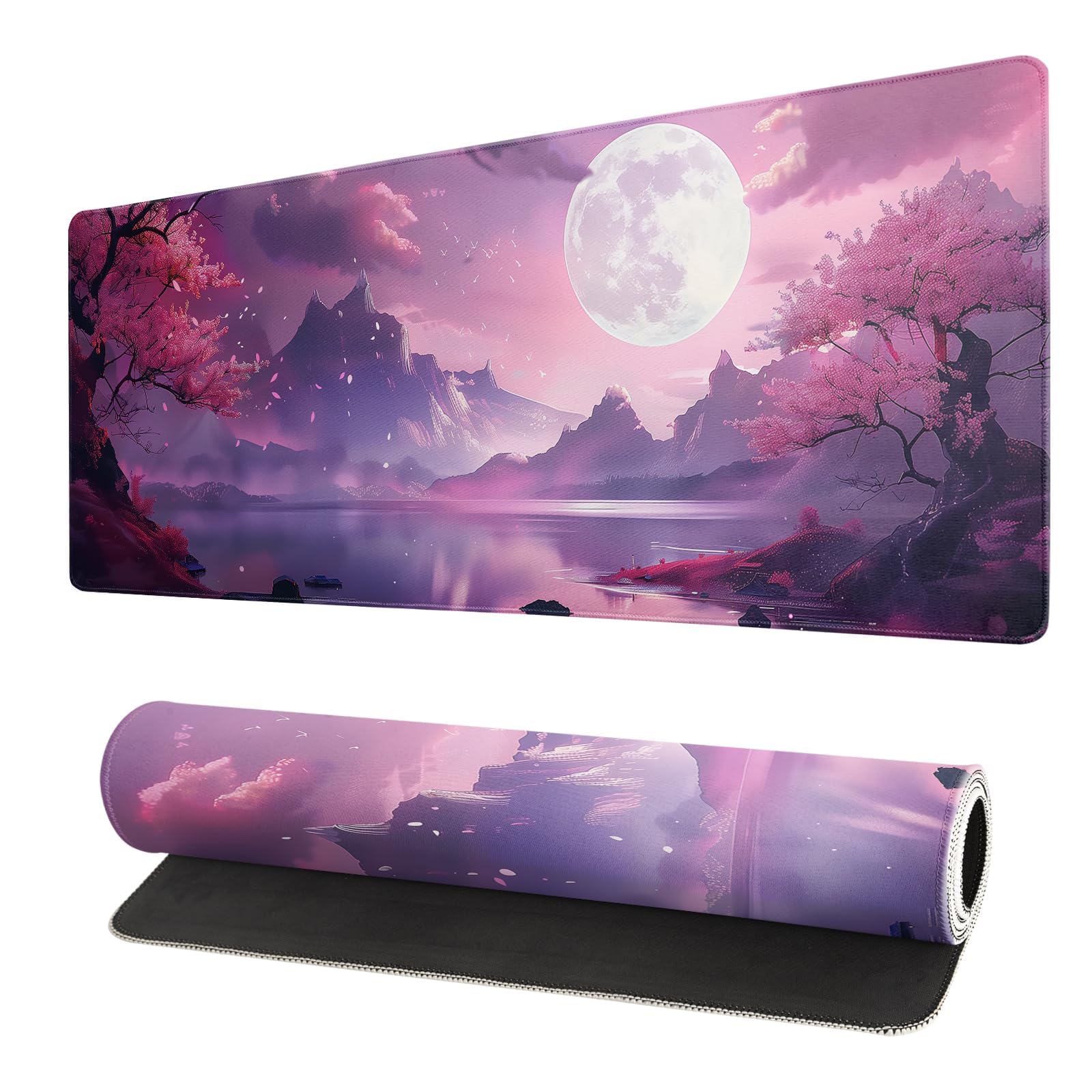 XL Anime Desk Mat – Large Gaming Mouse Pad with Anti-Slip Rubber Base, Waterproof & Stitched Edges – Cherry Blossom Design Desk Pad for Office, PC, Laptop, Keyboard & Desktop Use