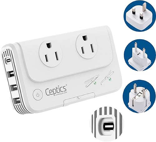 Ceptics Convertidor de voltaje de viaje europeo, adaptador de 200 W para rizador, alisador, cargador, enchufe de alimentación mundial reductor, 4 disponible en Yaxa Costa Rica