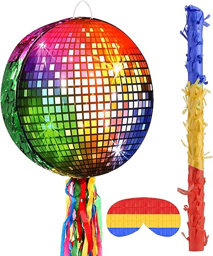 Miniatura 1 de Aoriher Piñata para fiesta de discoteca de los años 80 y 90, piñata, espejo, bola de discoteca, piñata, hip hop, patinaje, fiesta, piñata, palo,