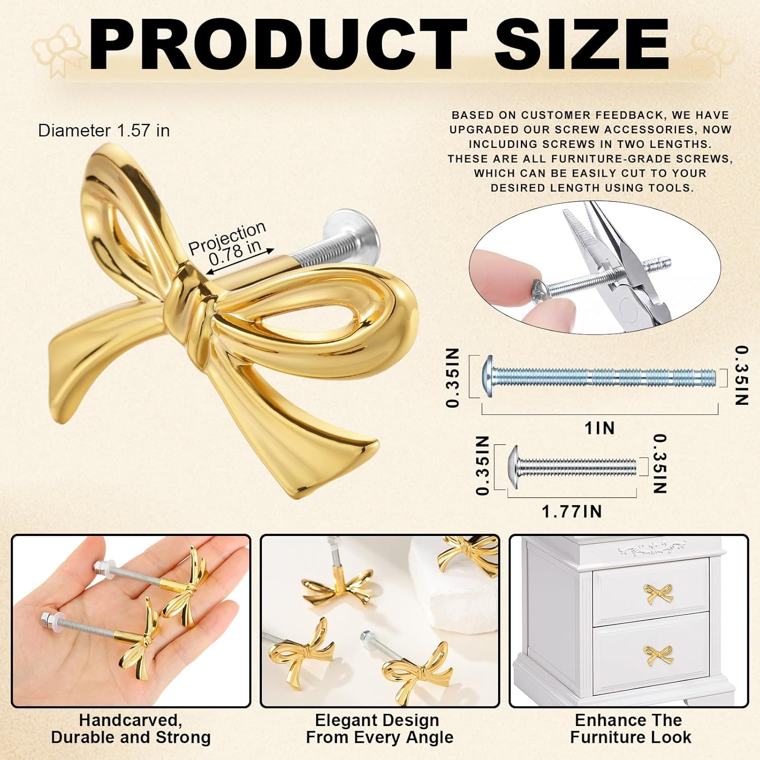 MorningRo 16 Pcs Gold Bow Drawer Knobs Brass Bow Knobs for Dresser Decorative Brass Drawer Pulls Vintage Cabinet Handles for Home Bedroom Kitchen Cabinets Hardware Cupboard (Small Size)