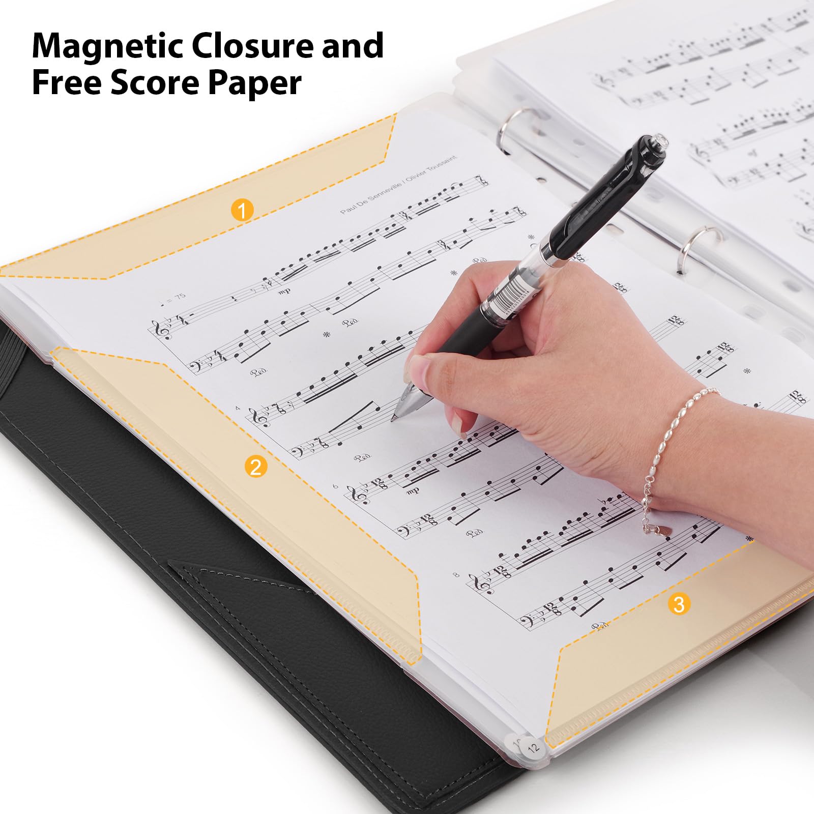 Nutriess 30 Music Folders PU Leather Hand Strap Choral Music Holder Fits 8.3 x 11 Inch for Stage Performance Piano Playing Choir Singer (Black)