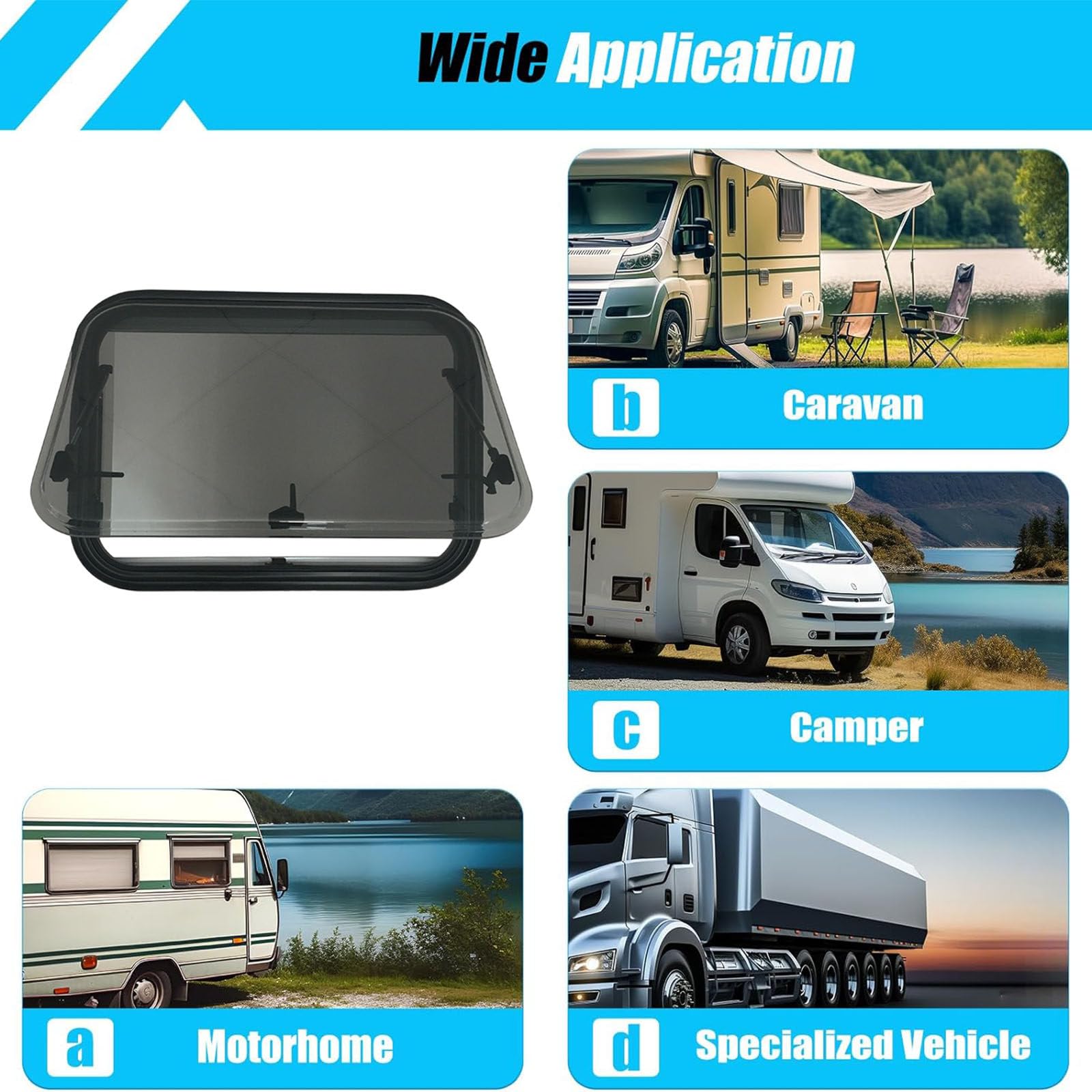 Fenêtre de Camping-Car, Fenêtre de Camping-Car Teintée (Coins Arrondis), avec Rideau de Gaze Intégré et Rideau Occultant, pour Mur de 30 à 80 mm D'épaisseur,50x35cm
