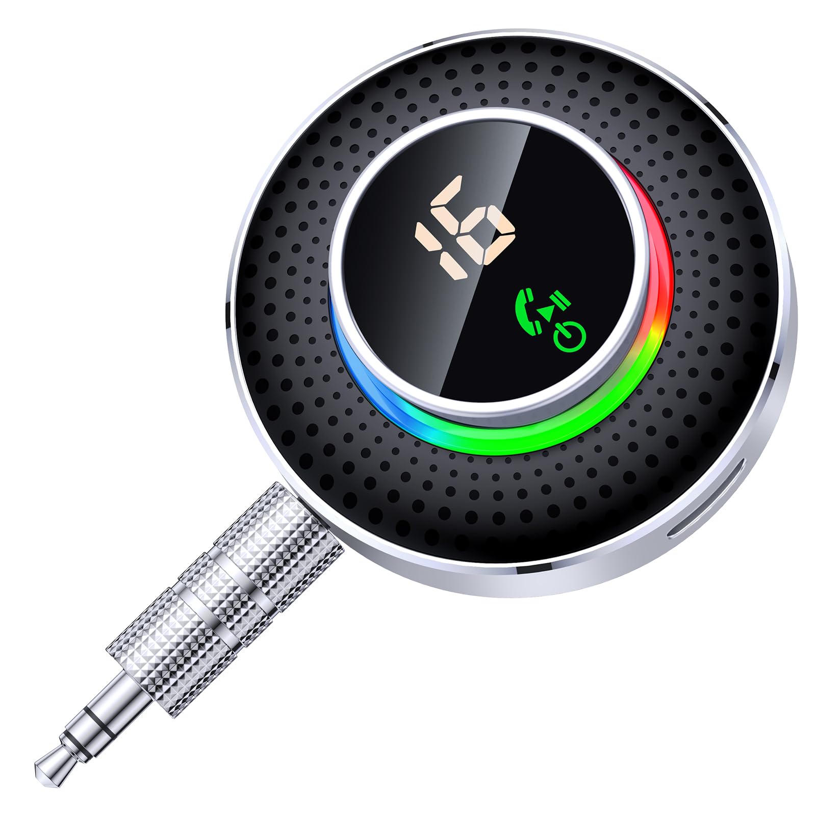 Glangeh Ricevitore Adattatore Bluetooth 5.3 Auto AUX, Pulsante Ingrandito e LED Schermo, con Jack 3,5mm, per Stereo/Altoparlante/Cuffie, Chiamate In Vivavoce, Supporta Siri