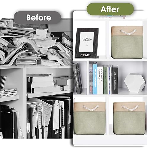 Miniatura 6 de ANBOO Cestas de almacenamiento para organizar cubos de tela con asa de cuerda, contenedores plegables de almacenamiento de tela de 11 x 11 x 11