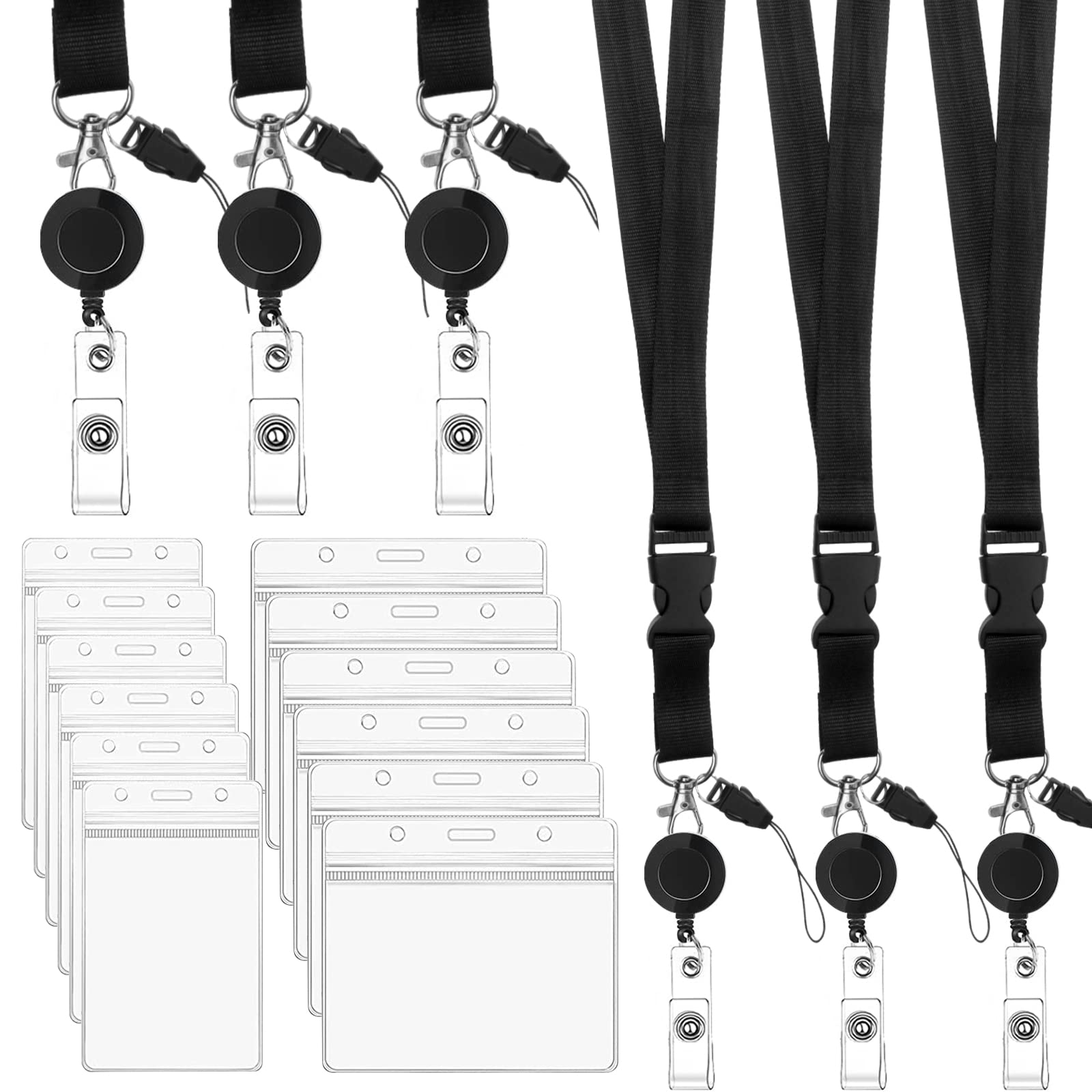 6 Pack Retractable Badge Lanyards and ID Badge Holder, Cruise Lanyard with Detachable Buckle & Vertical/Horizontal Waterproof Clear ID Hoder for Keys,