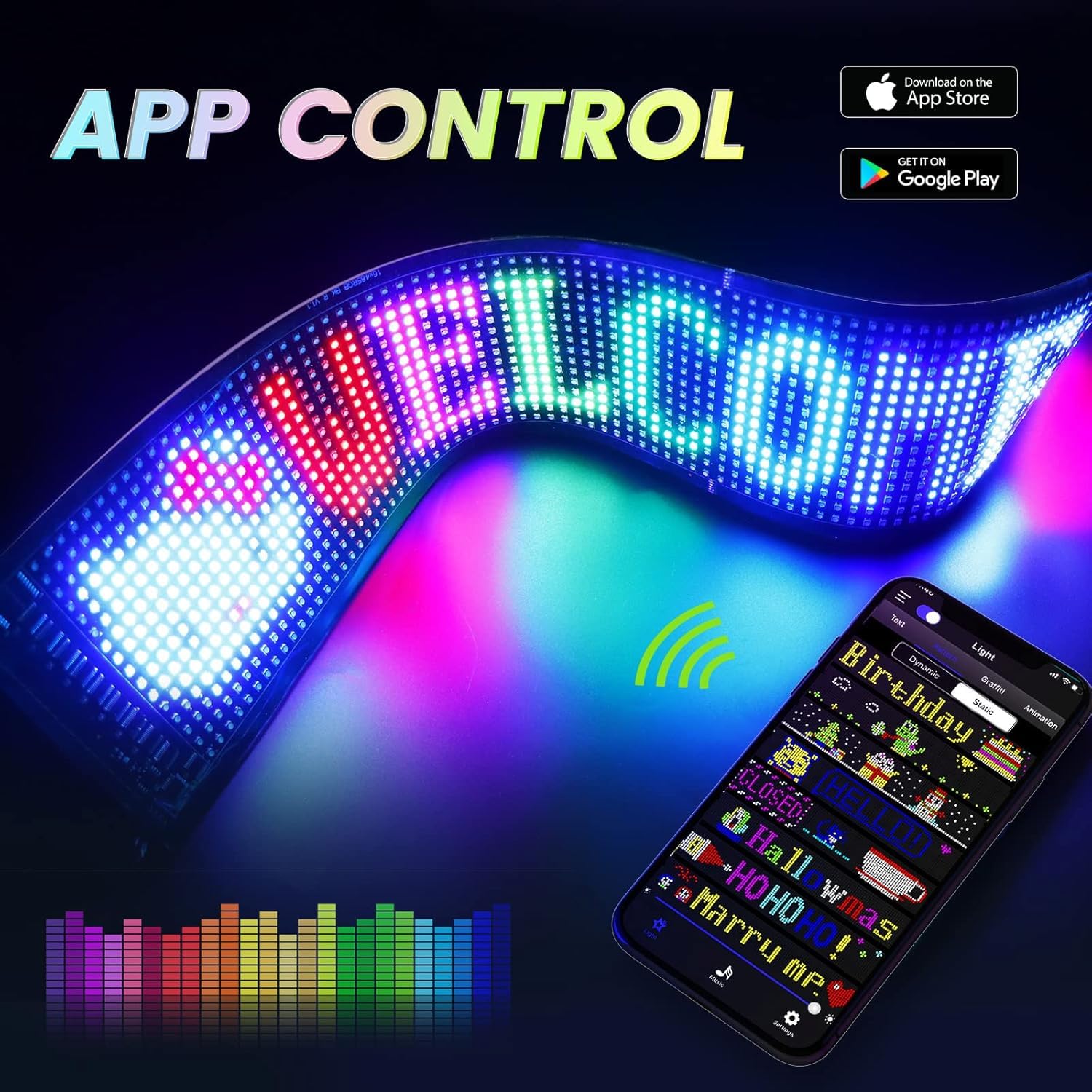 led laufschrift programmierbar, 68x12 cm Flexible LED Anzeige Board mit APP-Steuerung, Vollfarbig Devil Eyes Matrix Panel Display für Werbung, Party, Bar, Hotel