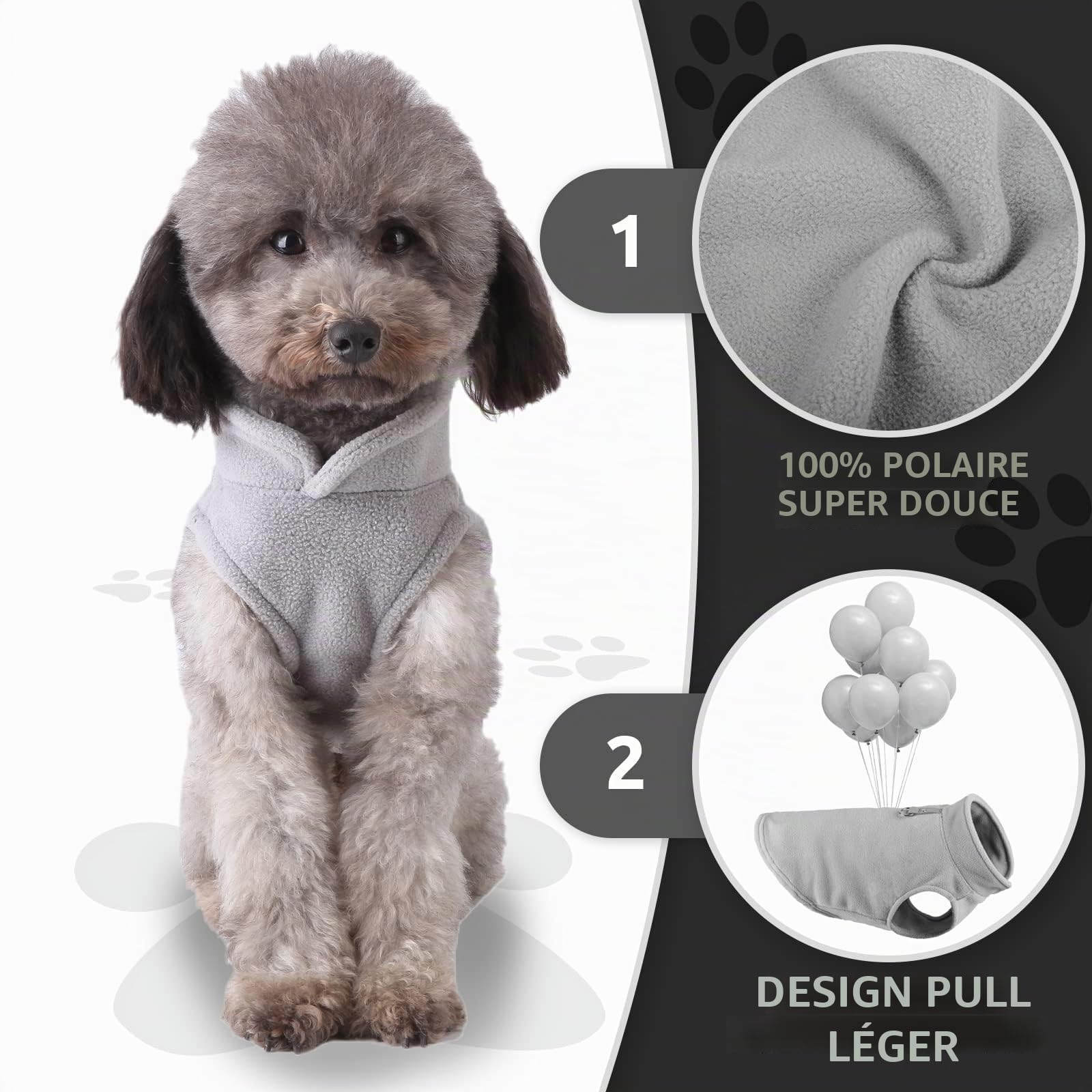 2 Pièces Pull Chien,Pull-Overs avec Anneaux en D Veste d'hiver pour Chien Manteau d'hiver pour Chiens Manteau pour Petite Taille Veste Vetement pour Chihuahua（Noir, Gris） S