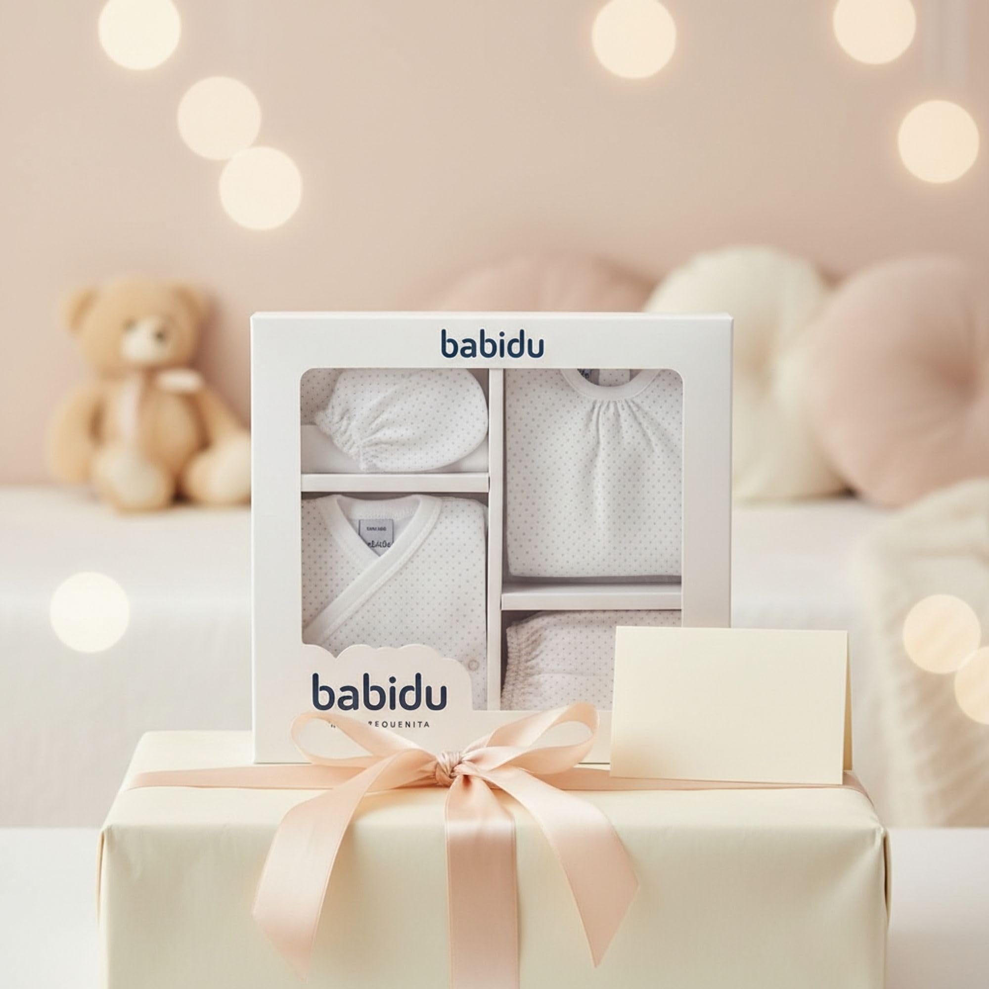 BABIDU | Set Bebé 5 Piezas 100% Algodón con Body, Gorro, Camiseta, Polaina y Manoplas, Ropa Suave para Recién Nacido Niño y Niña, Canastilla Regalo Bebé Primera Puesta Unisex