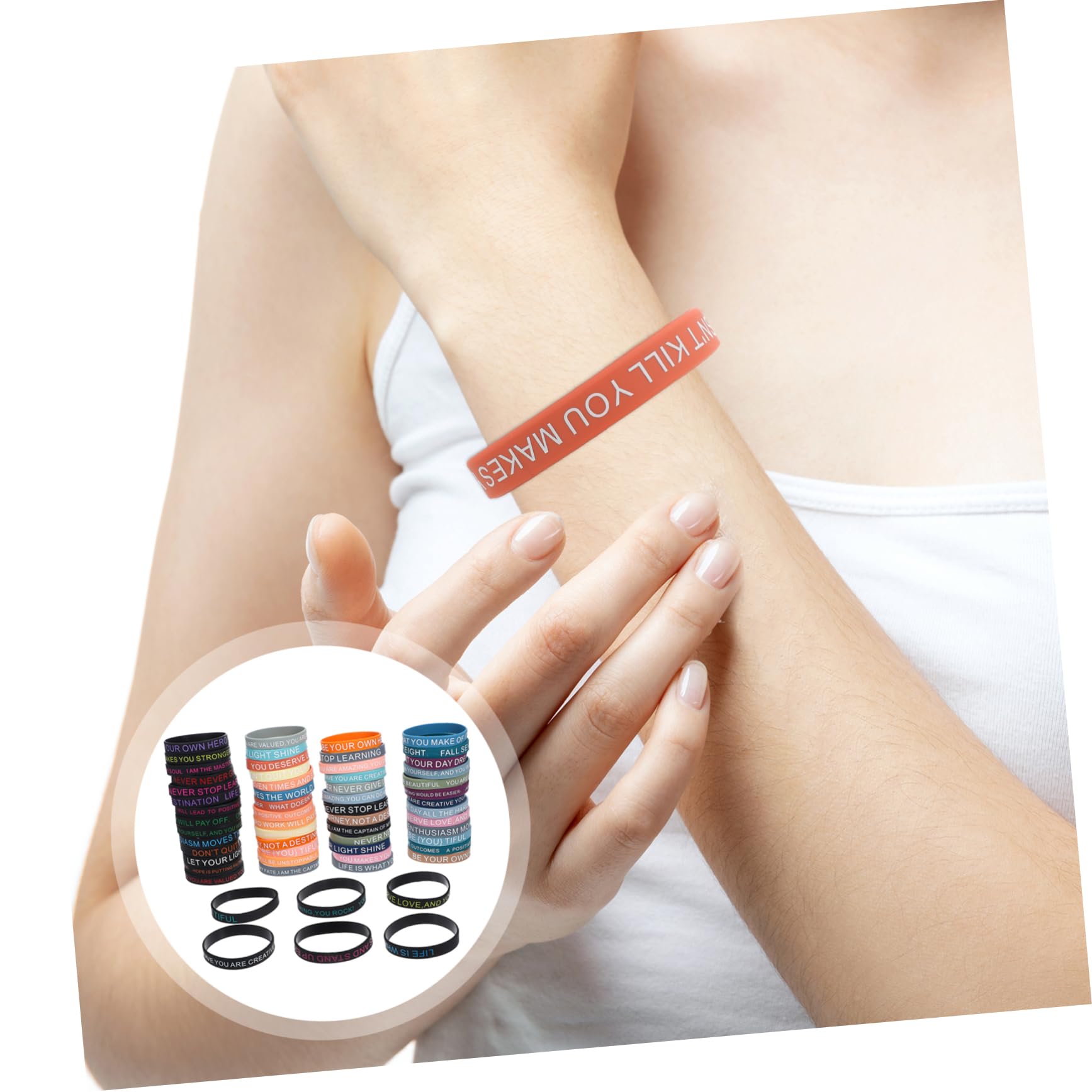 Lot de 100 Bracelets de Motivation en Silicone Élastique Unisexe pour Poignet, Accessoires Colorés Adaptés Sport Quotidien