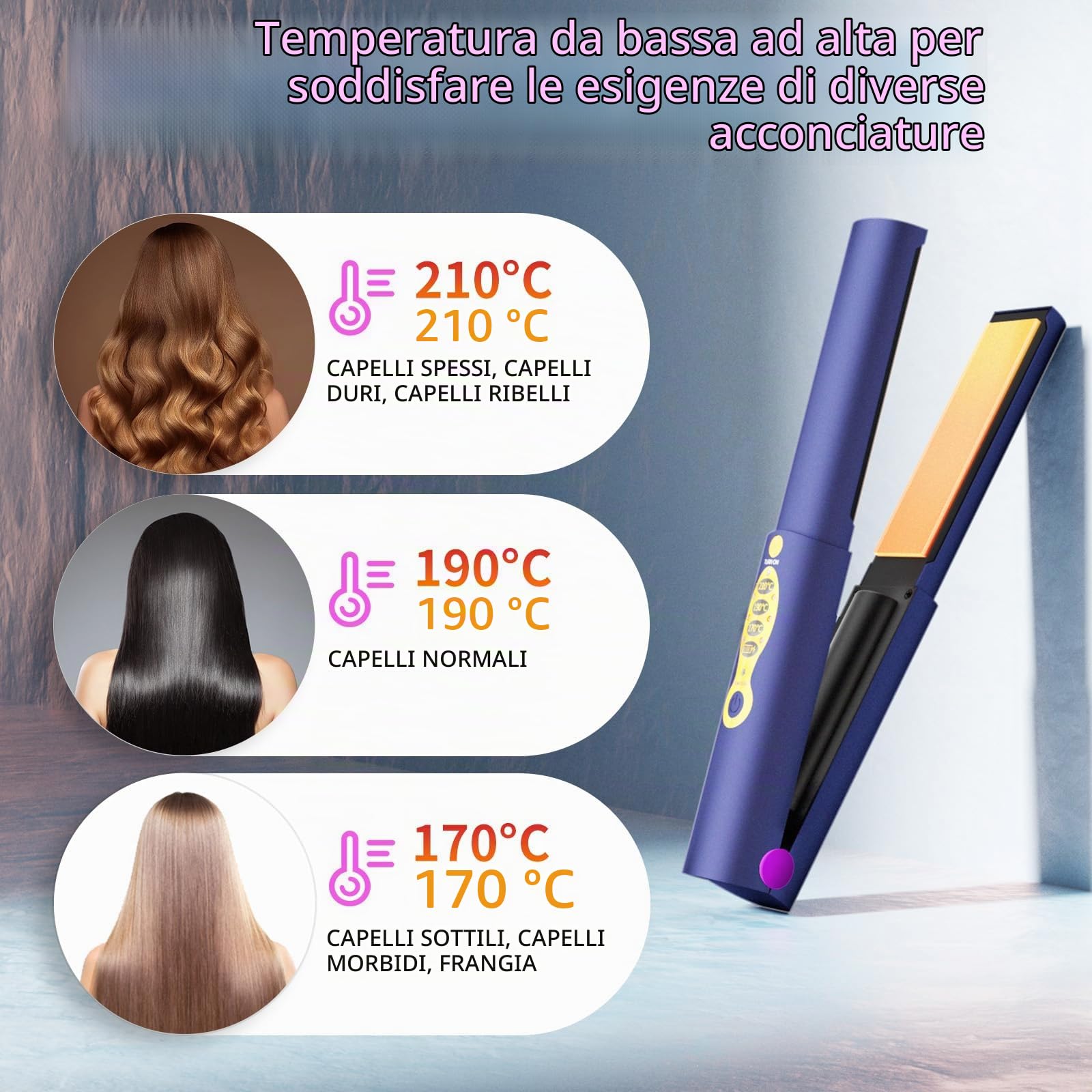 OBEST Piastra Capelli,Piastra e Arricciacapelli Portatile Senza Fili 2 in 1, Piastra da Viaggio per Capelli Ricaricabile USB,5000mAh,Riscaldamento Rapido Della Ceramica,3 Temperatura Regolabile