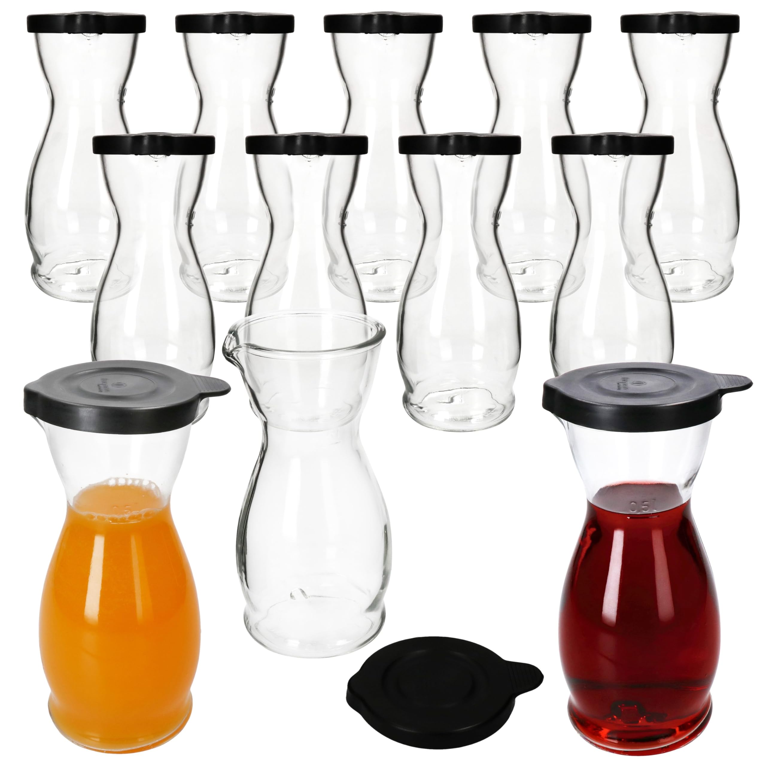 Lot De 6 Carafes à Vin En Verre 0,5 L Avec Couvercle Noir - Bec Verseur - Calibrées - Pour Eau, Jus, Lait - Fabriqué En Italie - 12