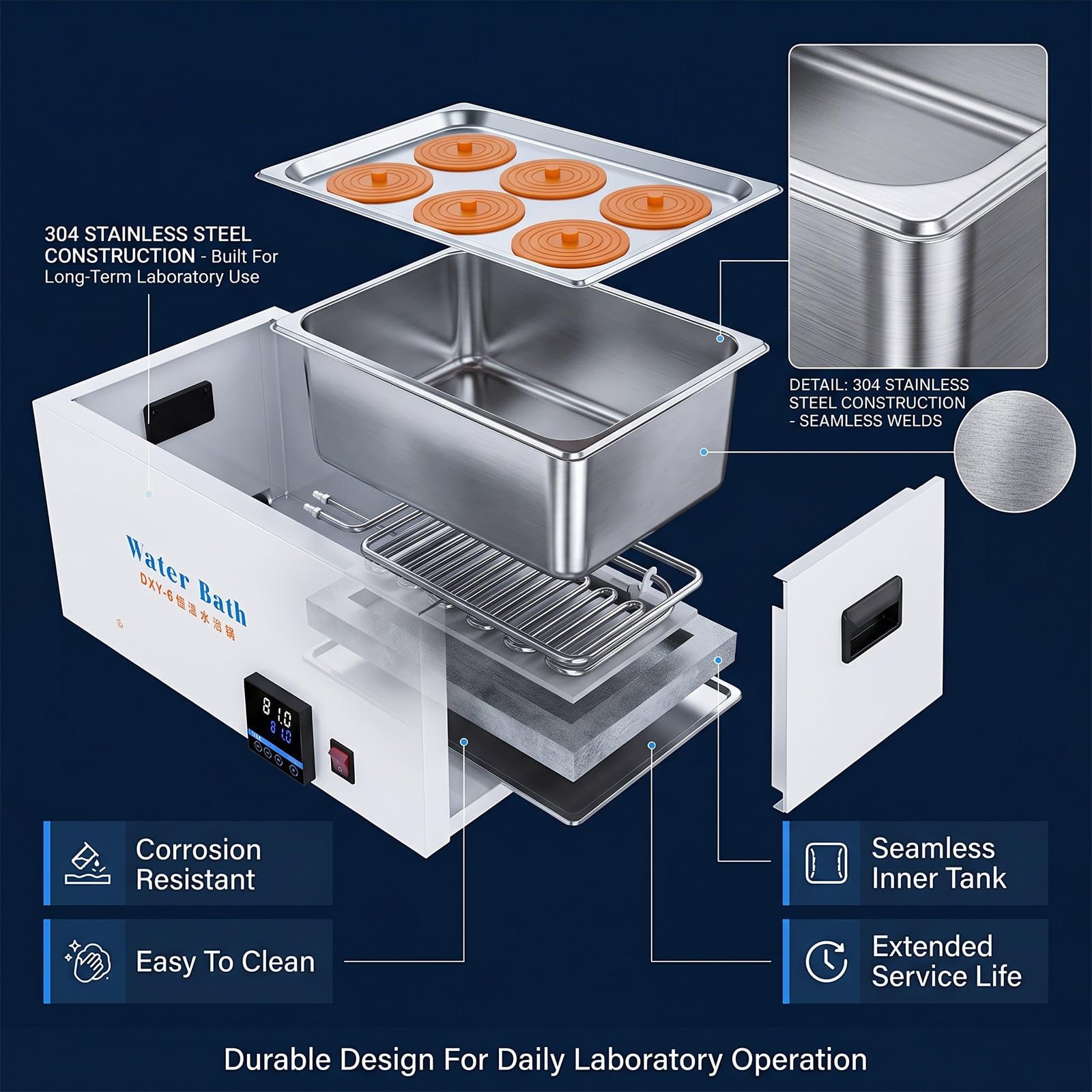 Baño María Digital Laboratorio, Equipo De Calentamiento Científico Con Temperatura Estable, Acero Inoxidable Y Temporizador De 999 Minutos Para Laboratorio(4 Hole)