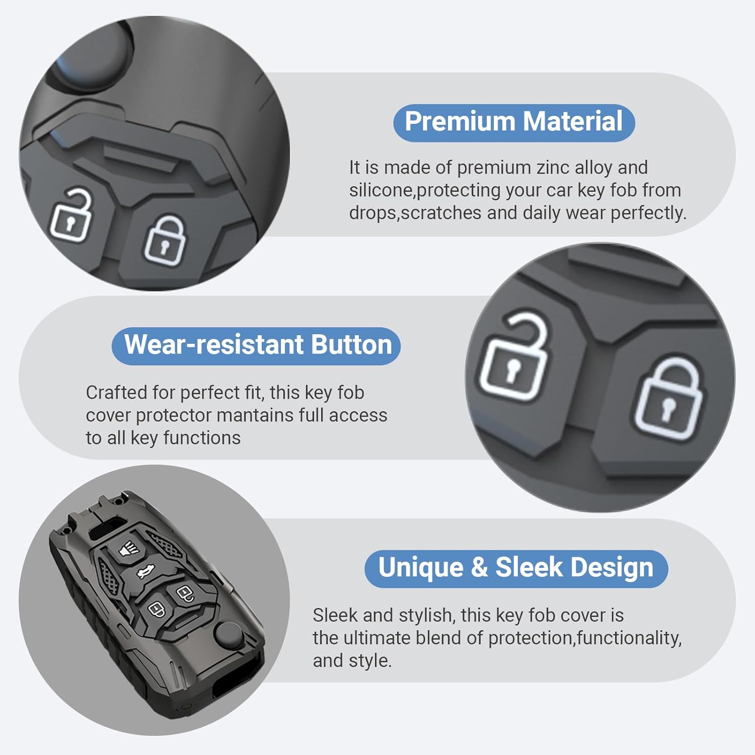 Heavy Key Fob Cover for Chevy, Key Fob Case with Keychain for Chevy Cruze Equinox Camaro Impala Malibu Sonic Buick Regal Verano Encore Lacrosse GMC Terrain 2010-2019 (Black)