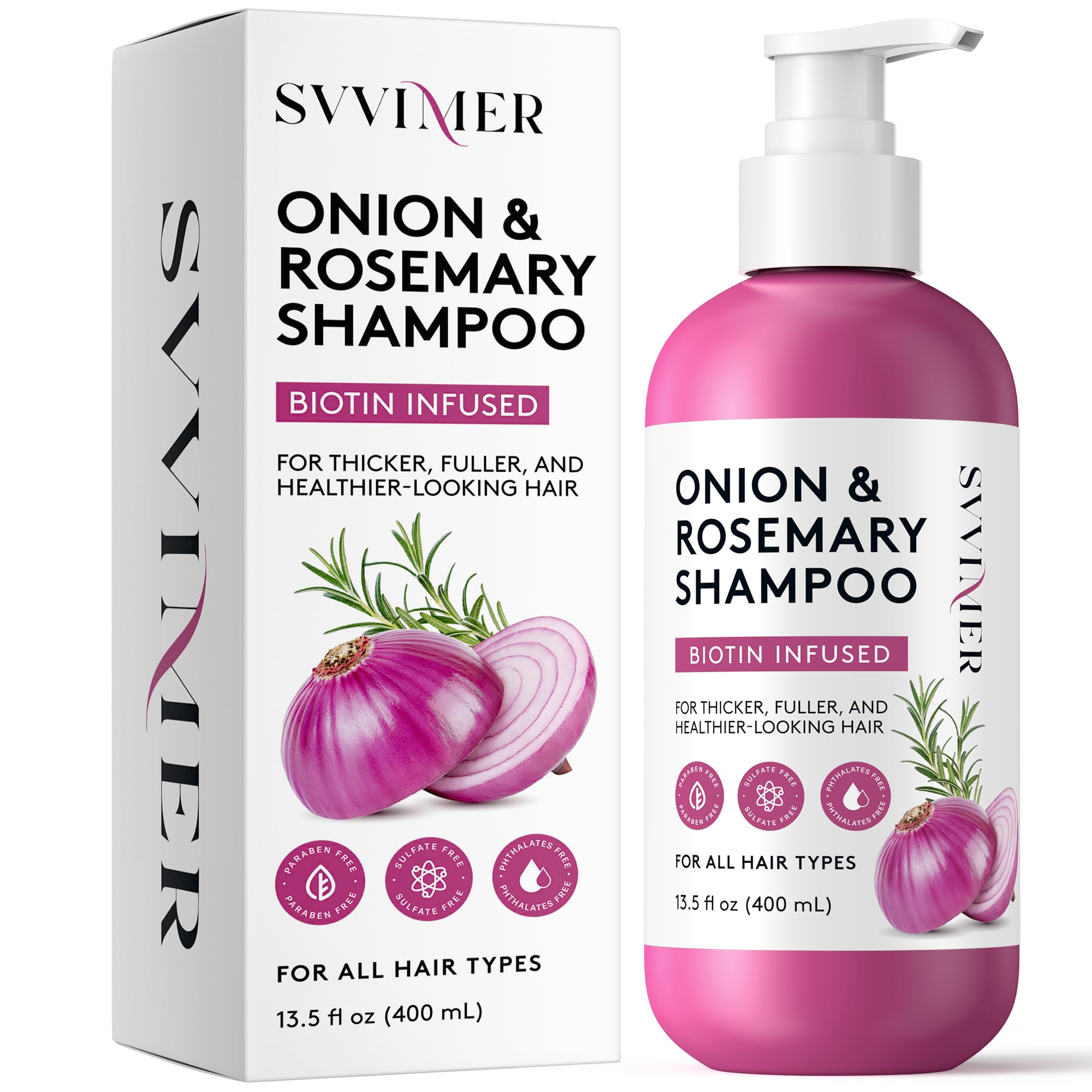 Svvimer Onion Rosemary and Biotin Shampoo - Hair Growth Shampoo for Hair Loss and Thinning - Thickening and Strengthening Formula for Men & Women Sulfate Free, 13.5 Fl Oz (Pack of 1)