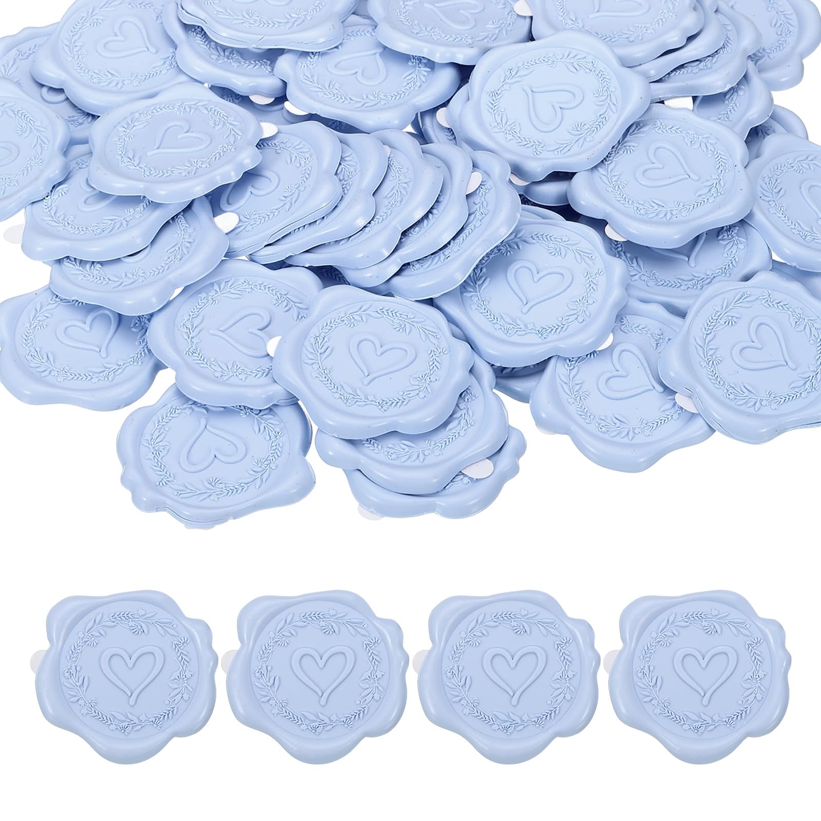 PATIKIL 50Pcs Heart Wax Seal Stickers, Love Embossed Self Adhesive Backed Envelopes Seal Sticker Accessories for Wedding Invitation Letter Birthday Party Gift, Light Purple